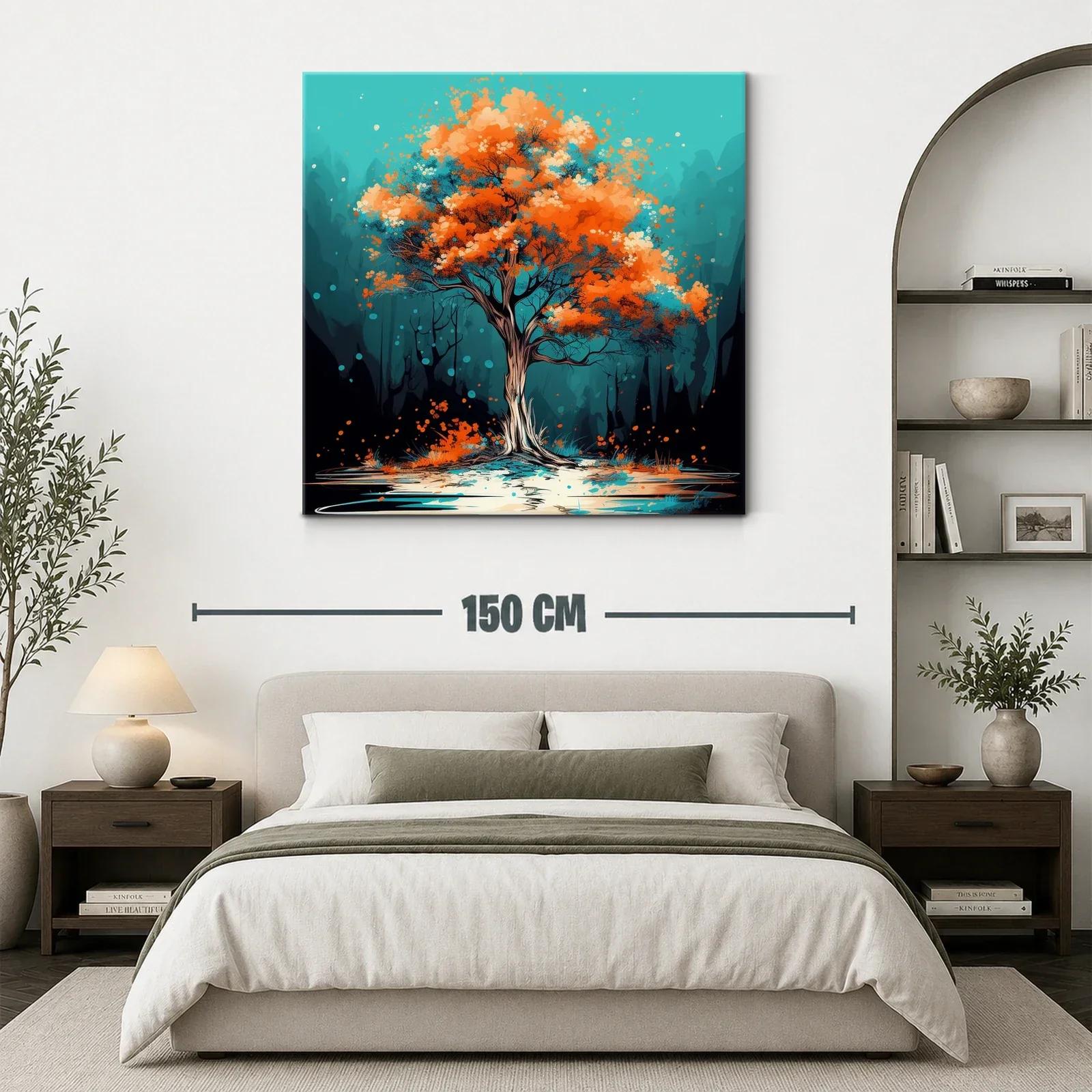 Árbol vibrante con follaje naranja en paisaje azul — miniatura 3