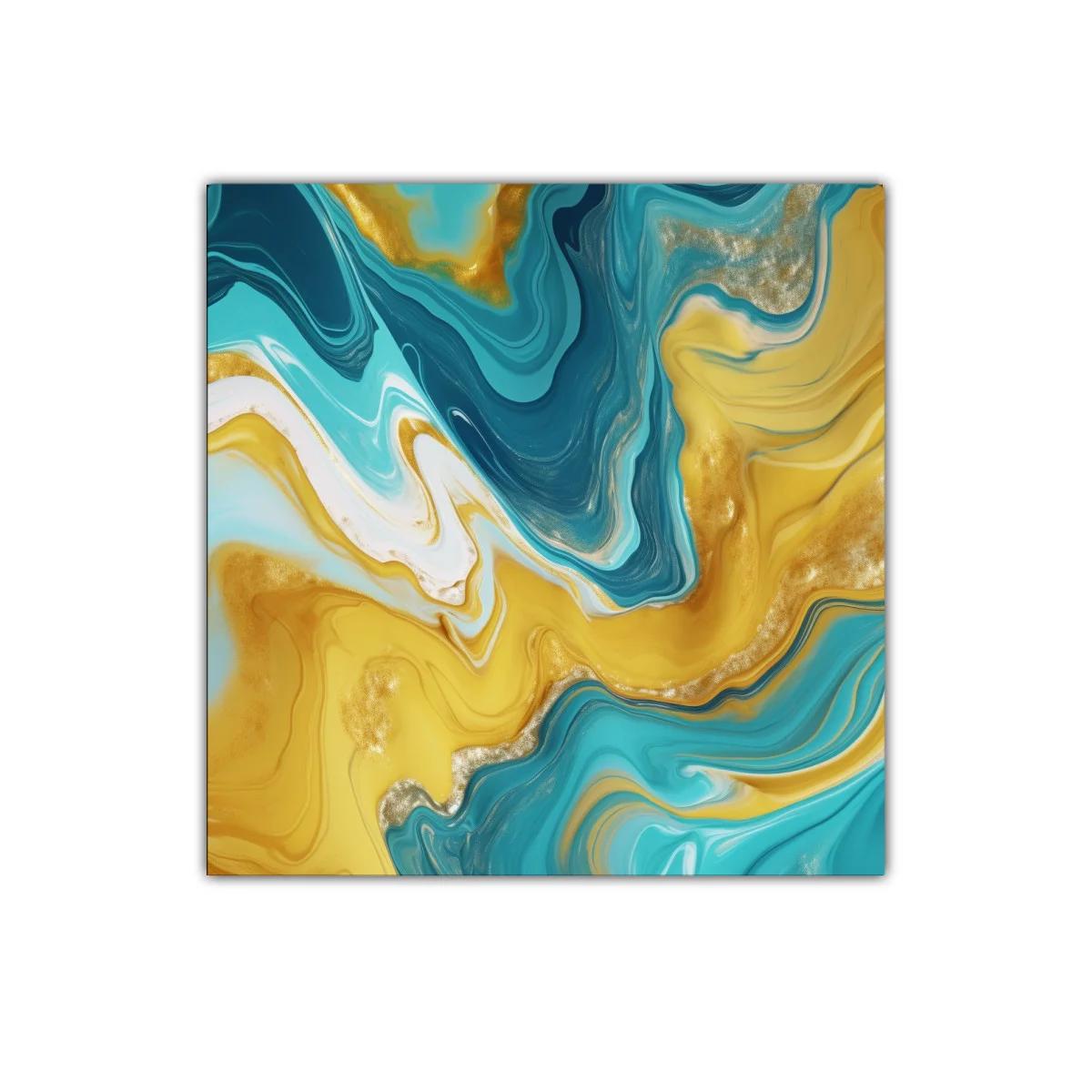 Abstracto fluido en tonos dorados y azules vibrantes — miniatura 1