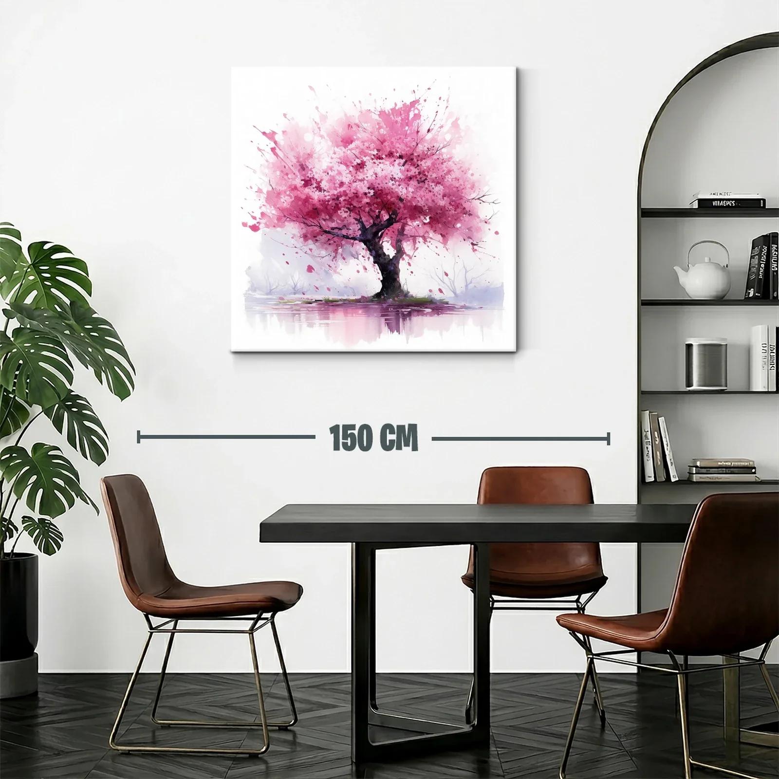 Árbol en flor rosa con reflejo sobre agua calma — miniatura 2
