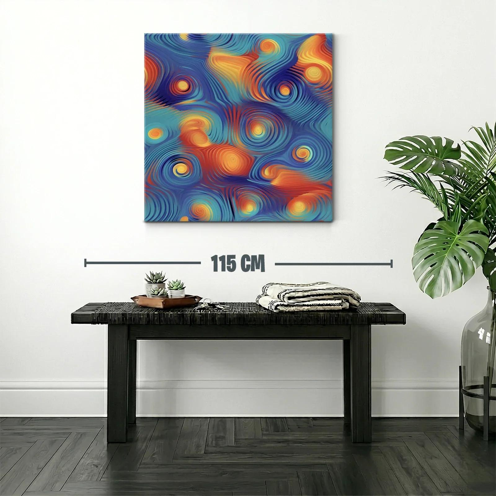 Cuadro abstracto vibrante con espirales y ondas en tonos cálidos — miniatura 2