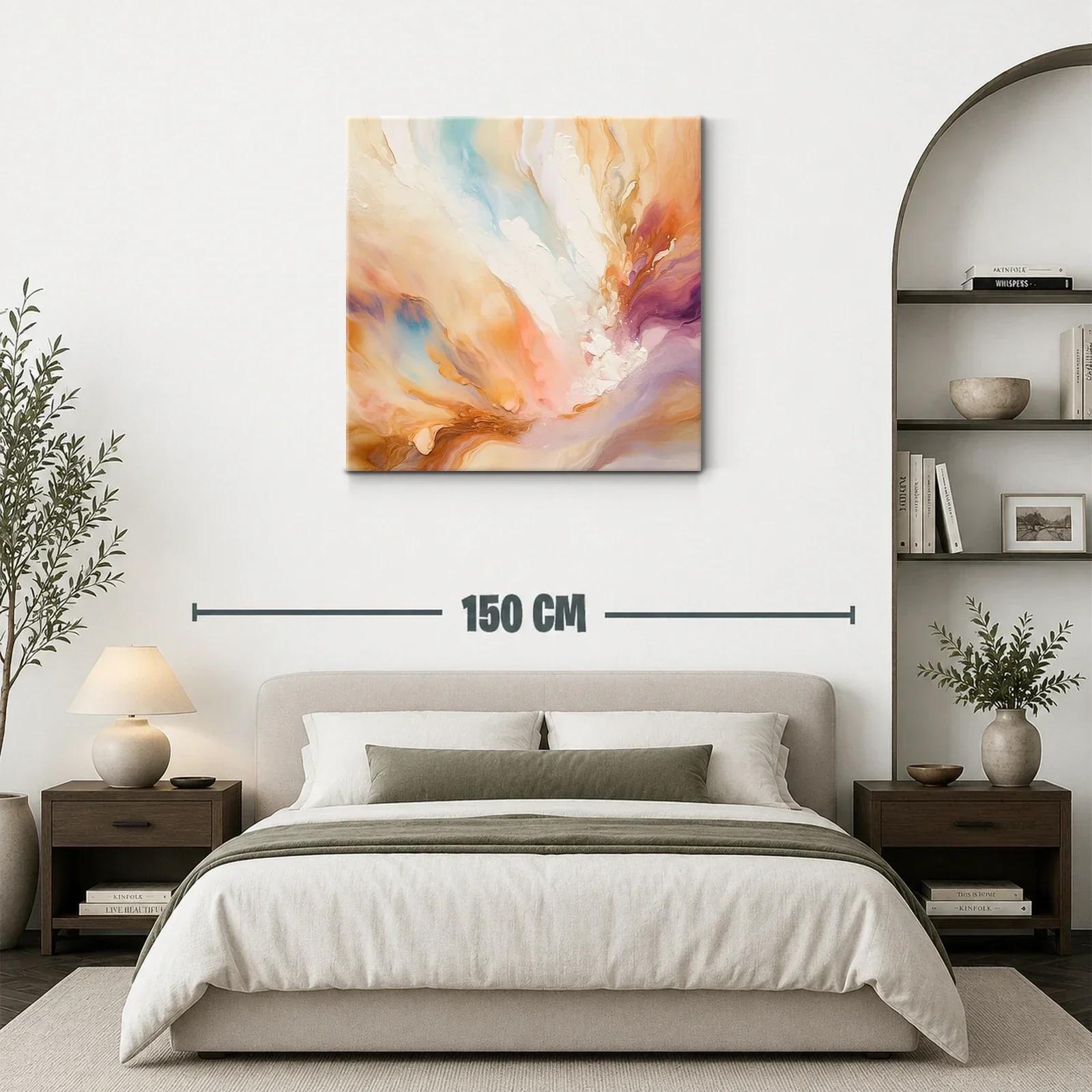 Cuadro abstracto con tonos pastel y cálidos envolventes — miniatura 3