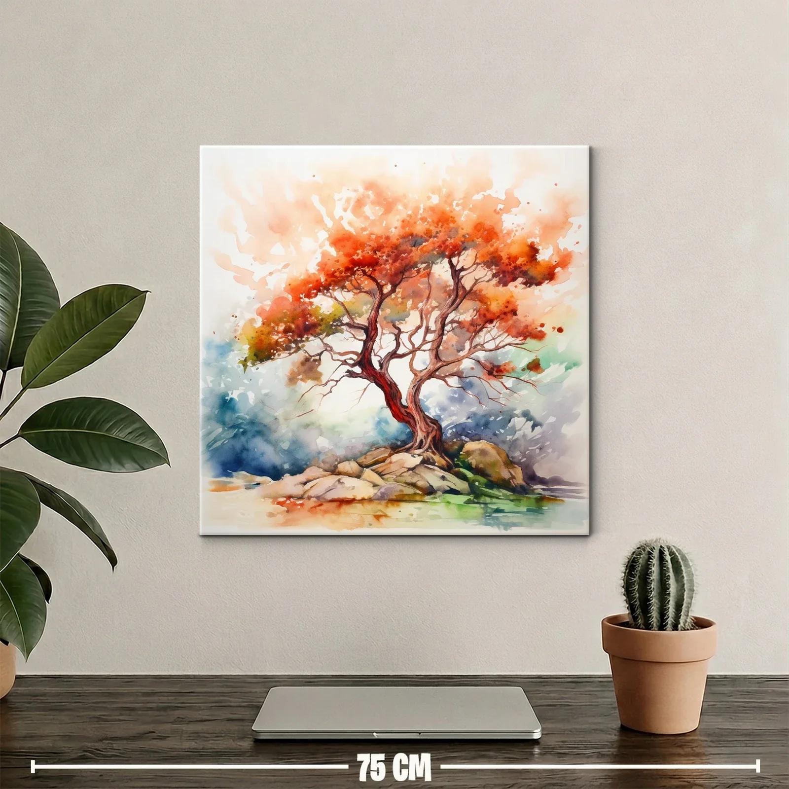 Árbol con follaje cálido y vibrante sobre rocas — miniatura 2