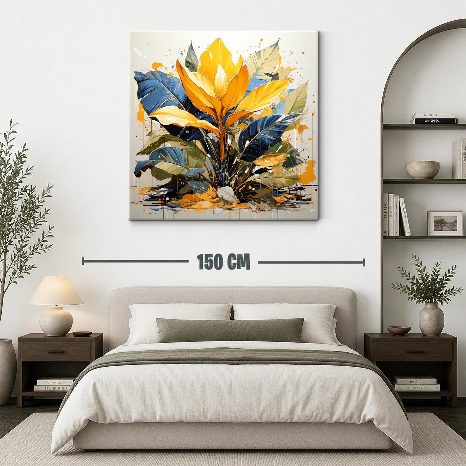 Cuadro de planta tropical en tonos amarillo y azul vibrante — miniatura 3