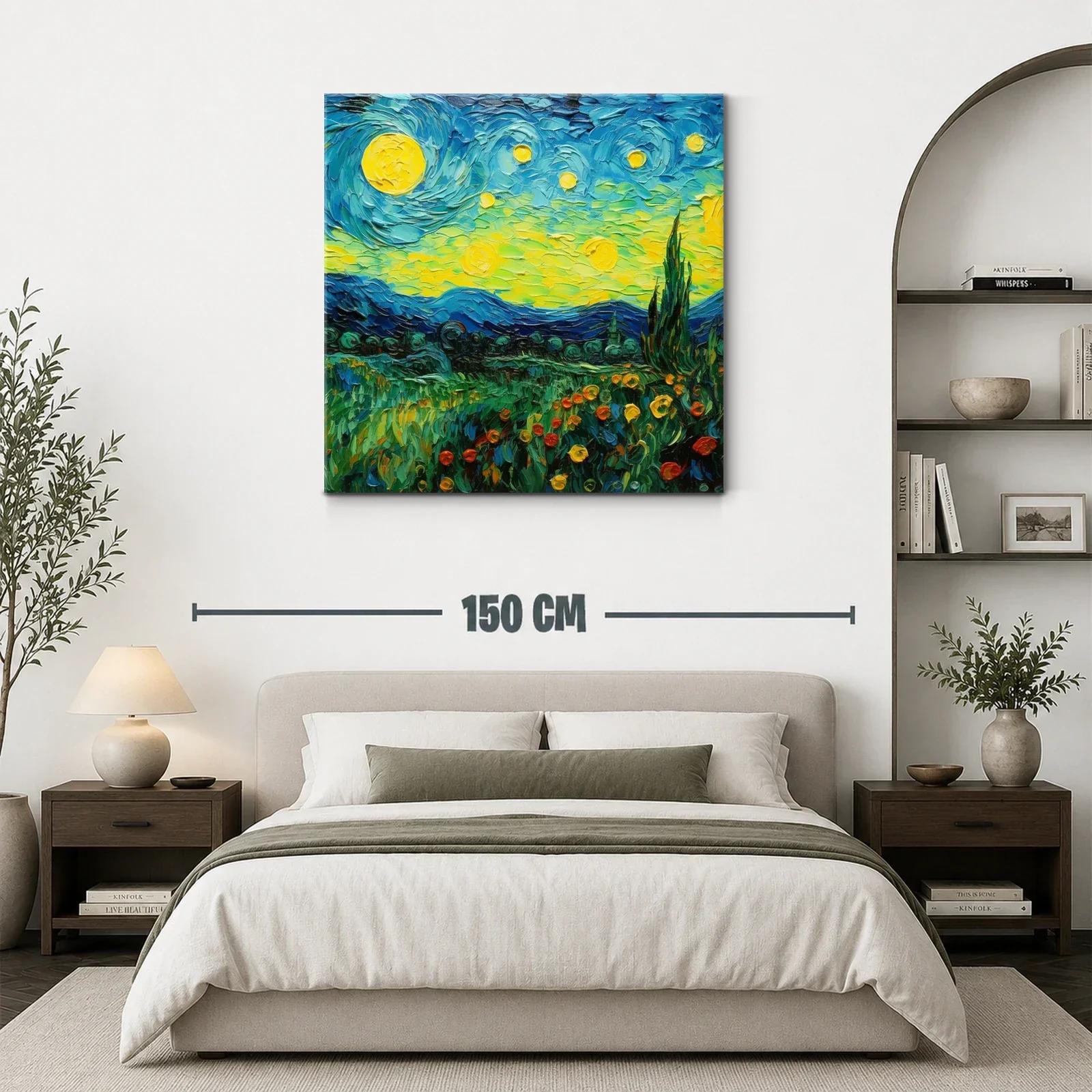 Paisaje nocturno vibrante con cielo estrellado y campo florido — miniatura 3