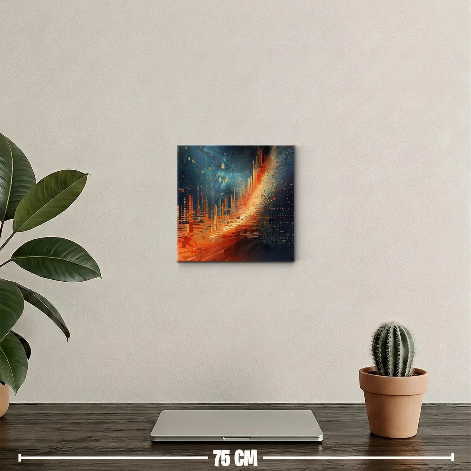 Cuadro abstracto con tonos cálidos y fríos en movimiento — miniatura 2