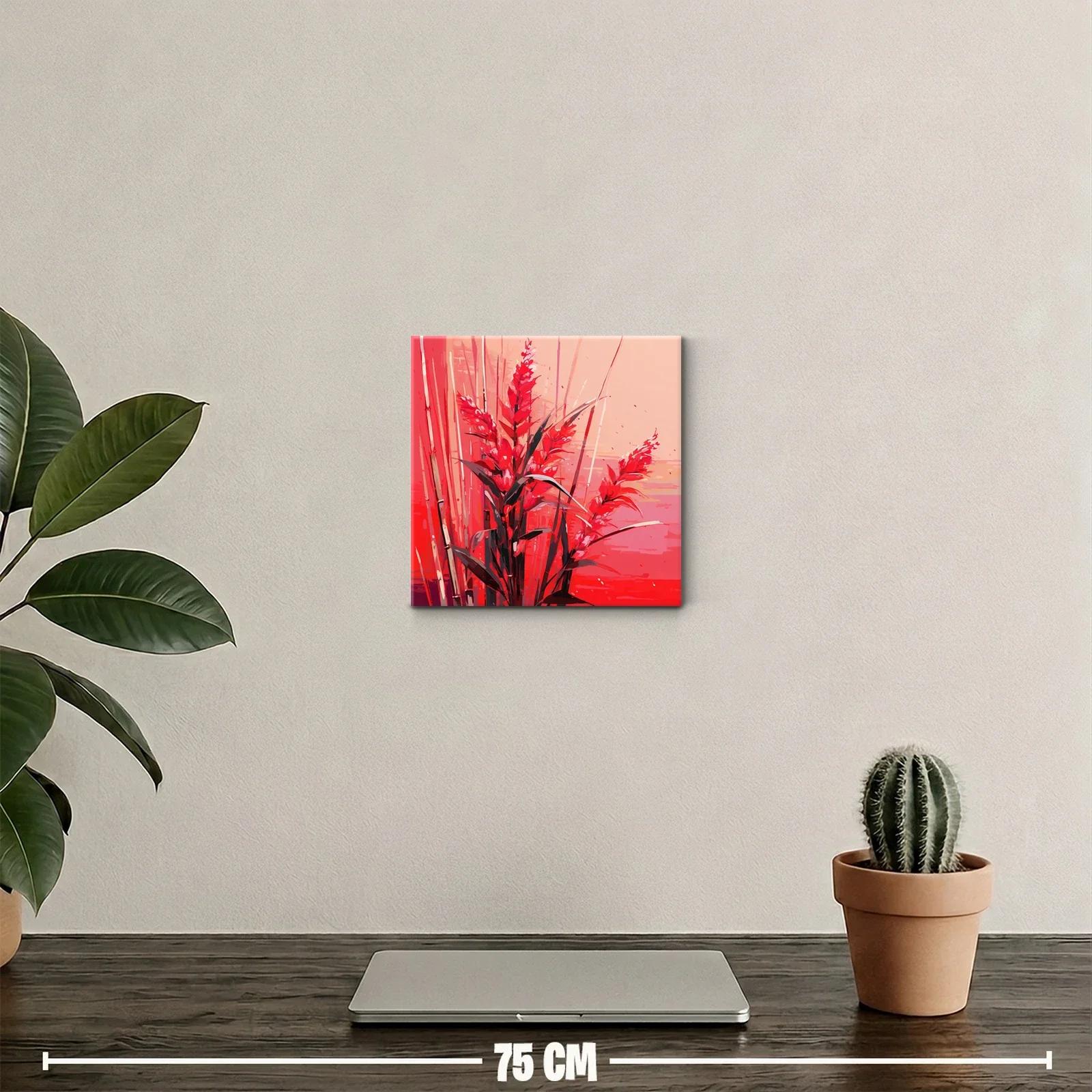 Cuadro decorativo con ramas florales en tonos rojos vibrantes — miniatura 2
