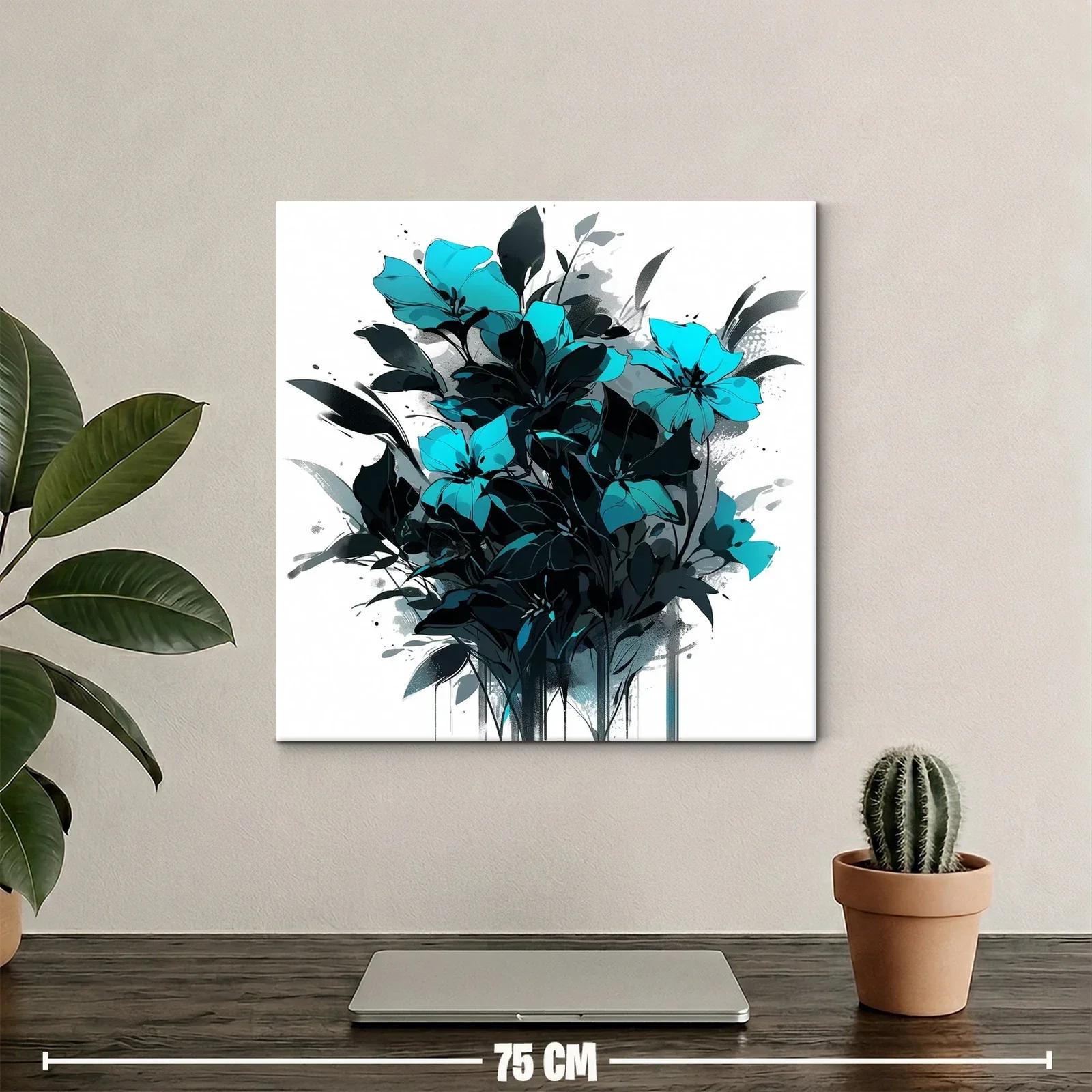 Cuadro con ramo de flores en tonos azul y negro — miniatura 2