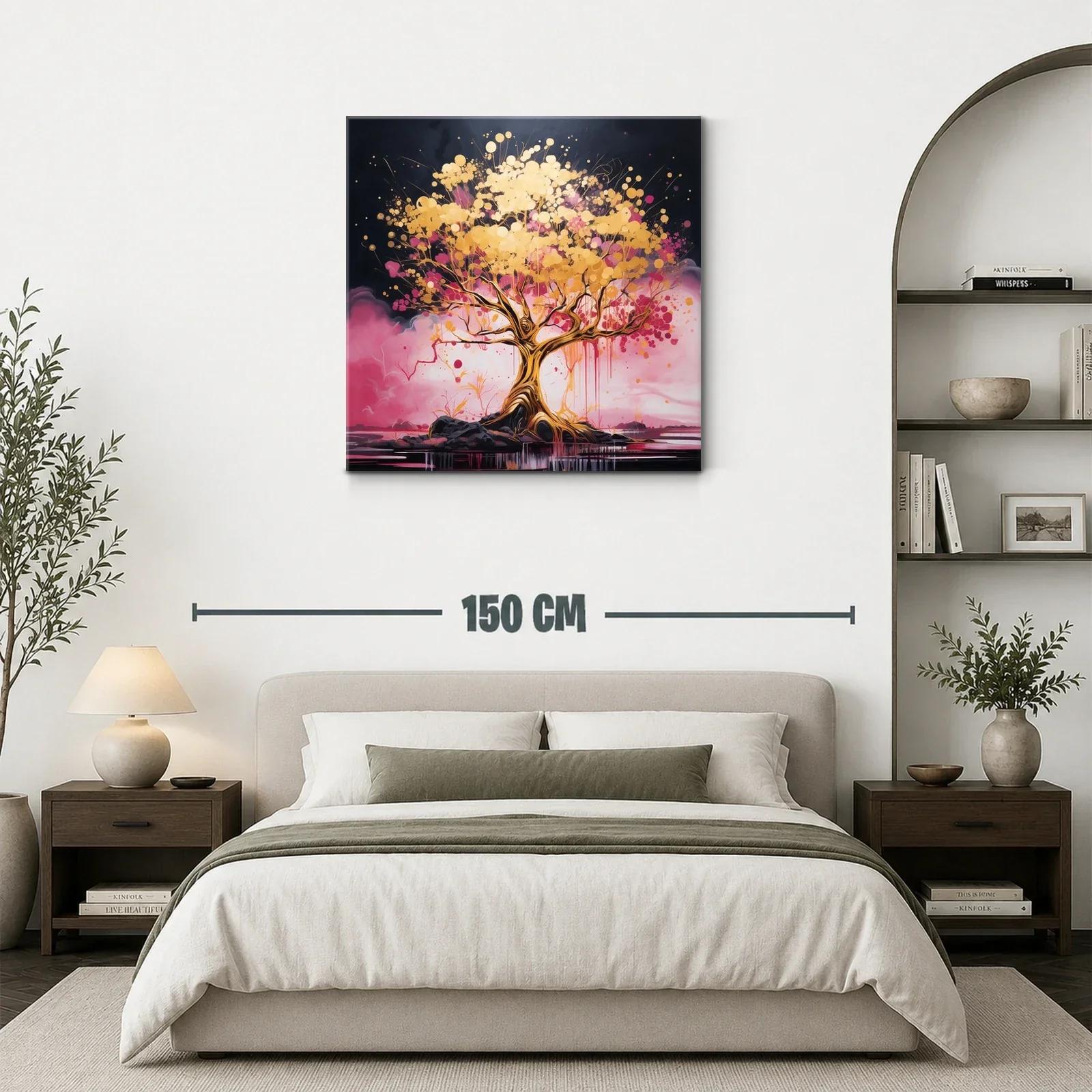 Árbol dorado con vibrantes tonos rosas sobre fondo oscuro — miniatura 3