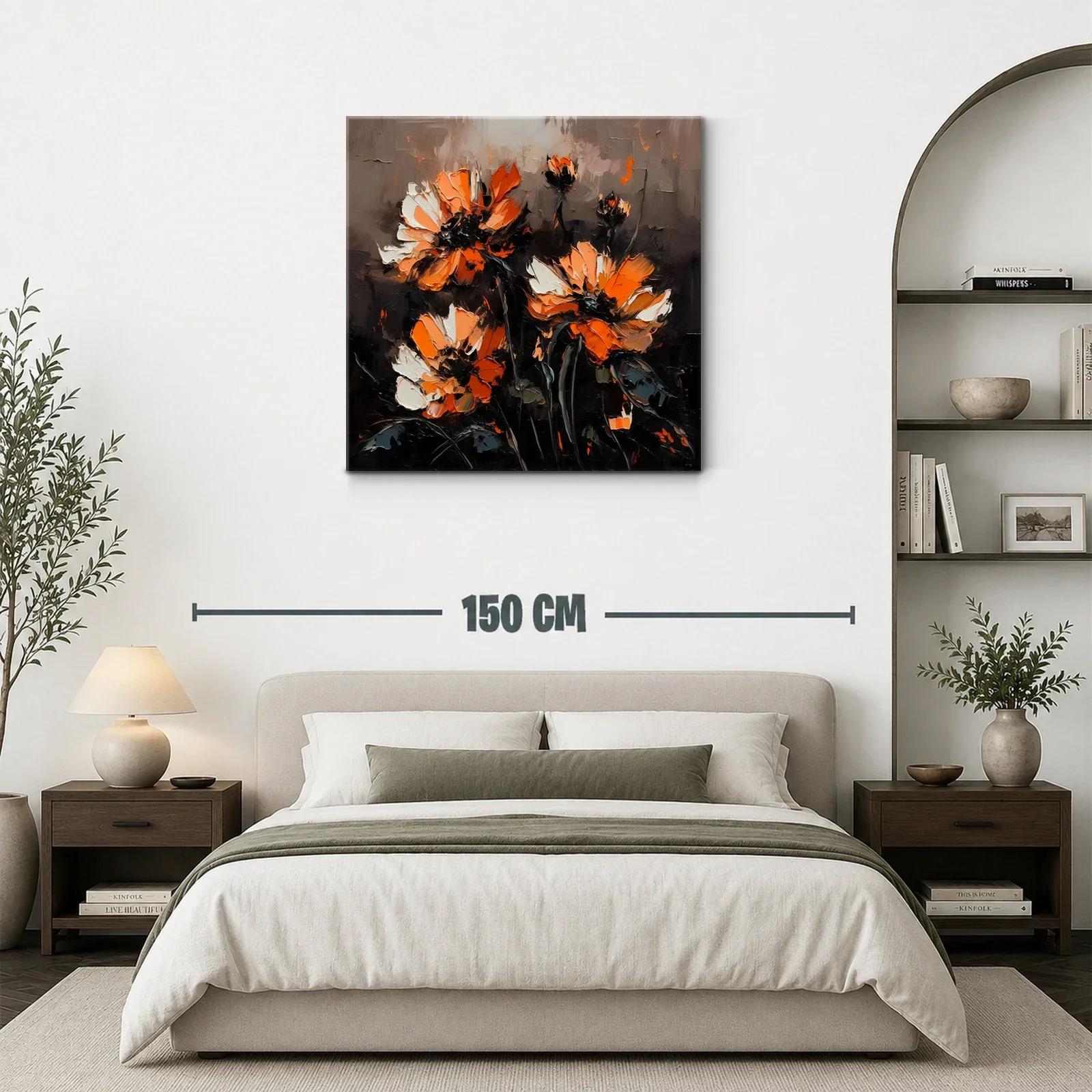 Flores vibrantes en tonos naranja y negro sobre fondo oscuro — miniatura 3