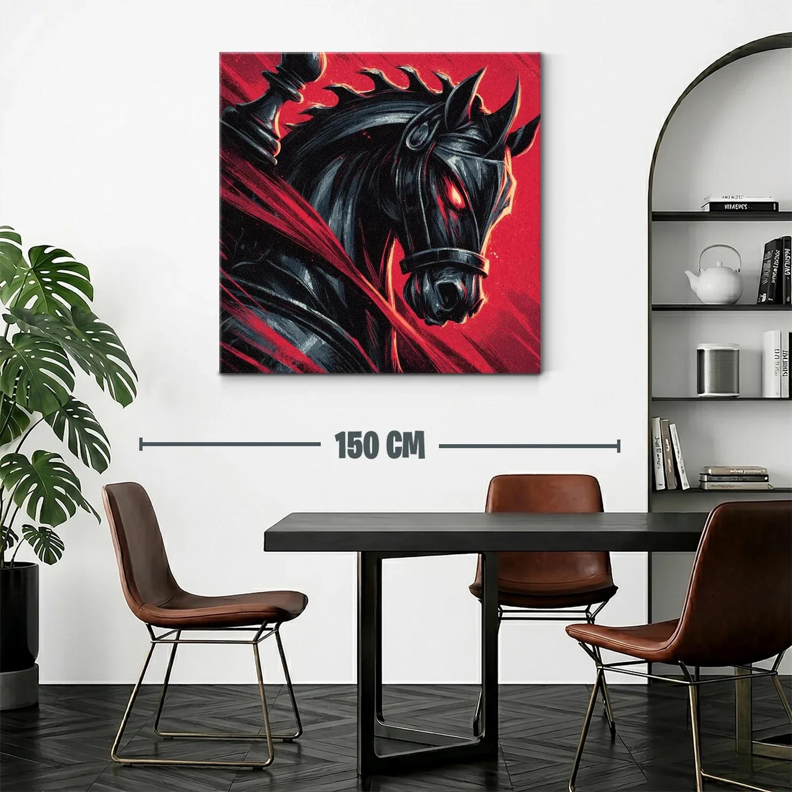 Caballo negro con ojos ardientes en fondo rojo vibrante — miniatura 2