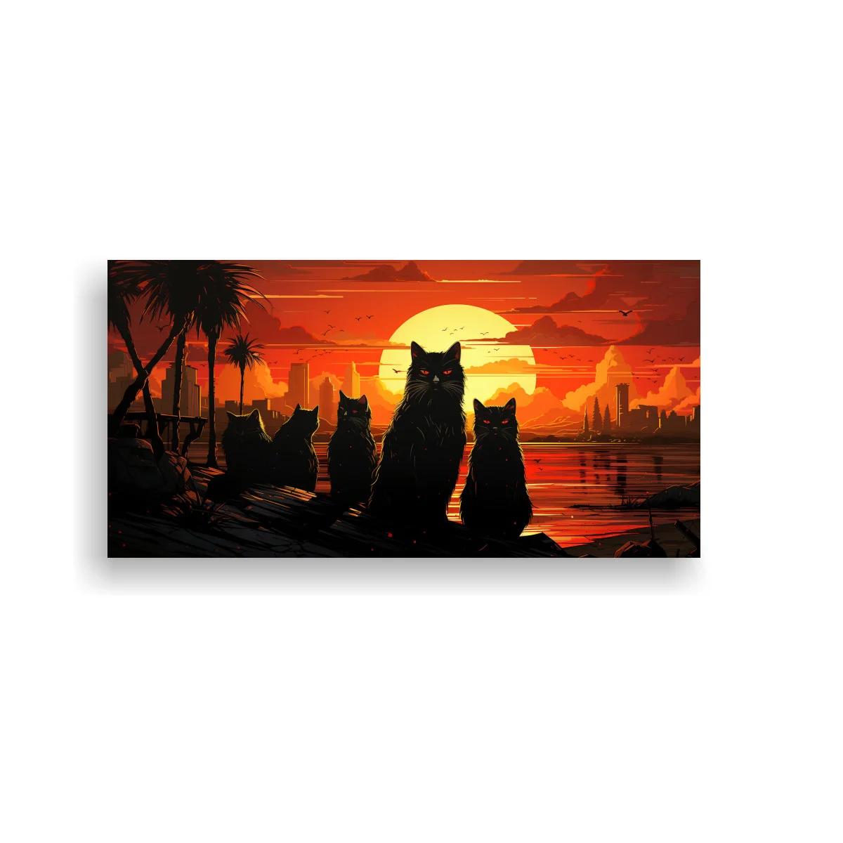 Cuadro gatos negros con luna llena y palmeras — imagen principal