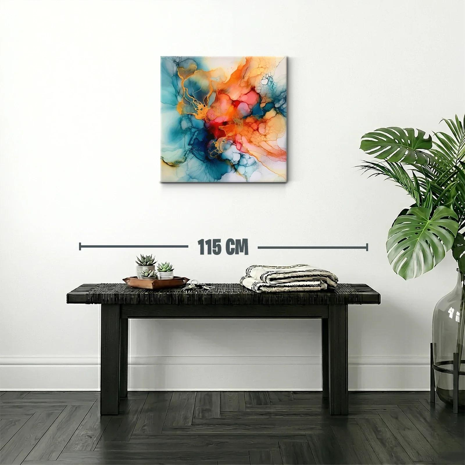 Cuadro abstracto con fluidez en tonos cálidos y azules — miniatura 2