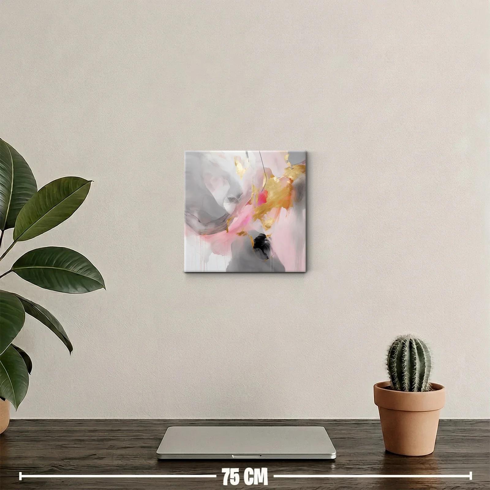 Cuadro abstracto contemporáneo en tonos suaves y dorados — miniatura 2