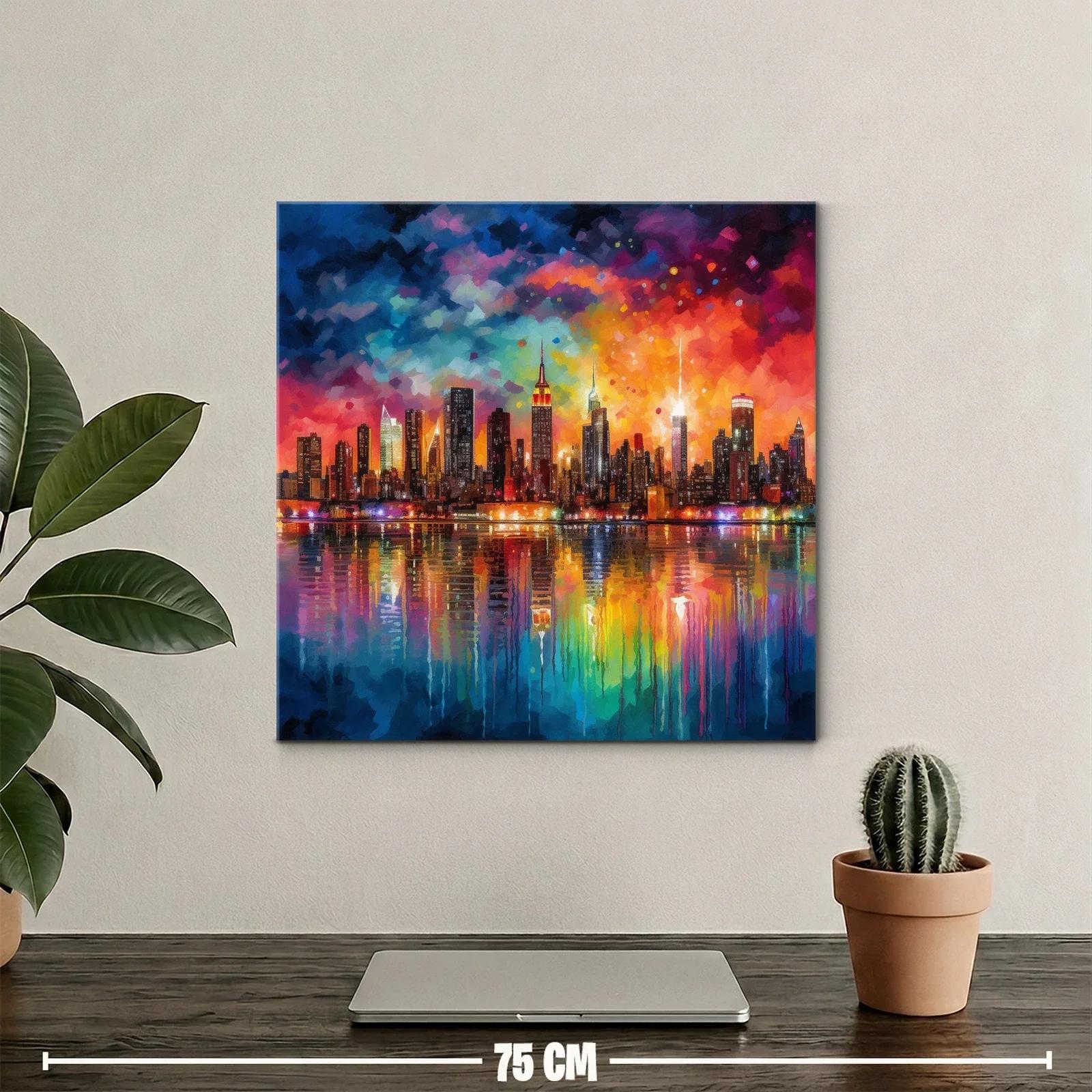 Atardecer vibrante reflejado sobre la ciudad iluminada — miniatura 2