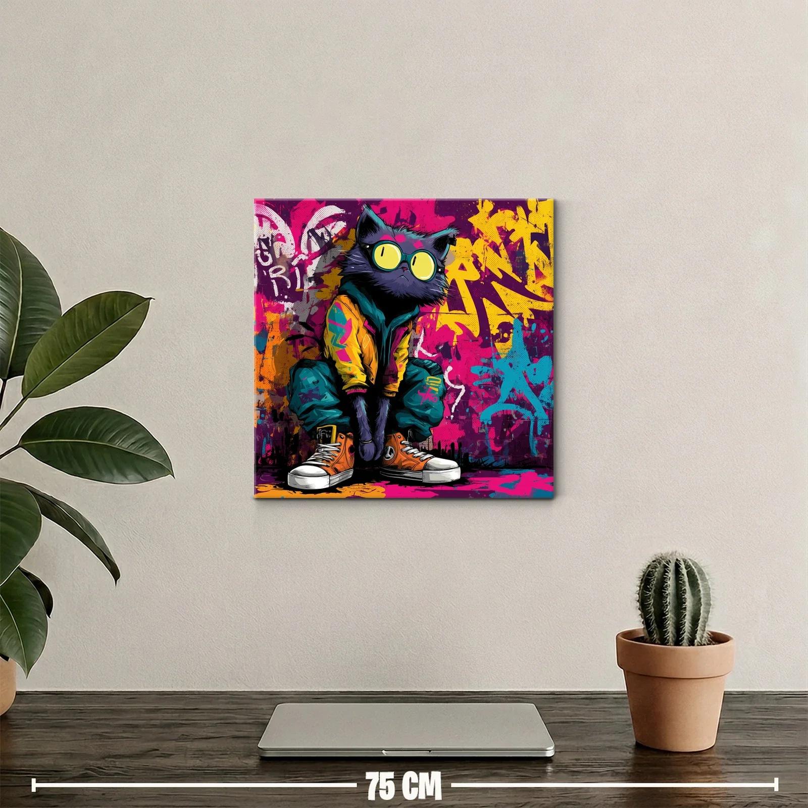 Cuadro gato urbano en vibrante estilo grafiti moderno — miniatura 2