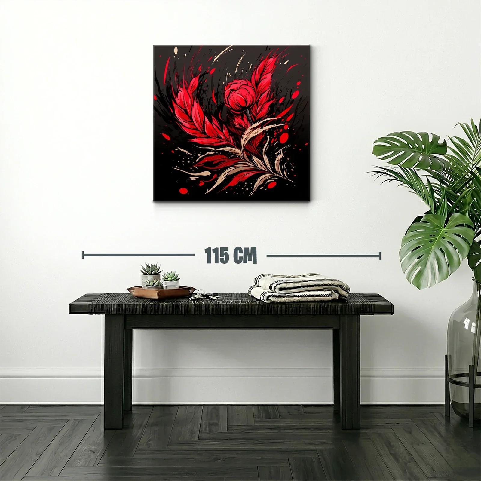 Composición floral expresiva en rojo y negro vibrante — miniatura 2