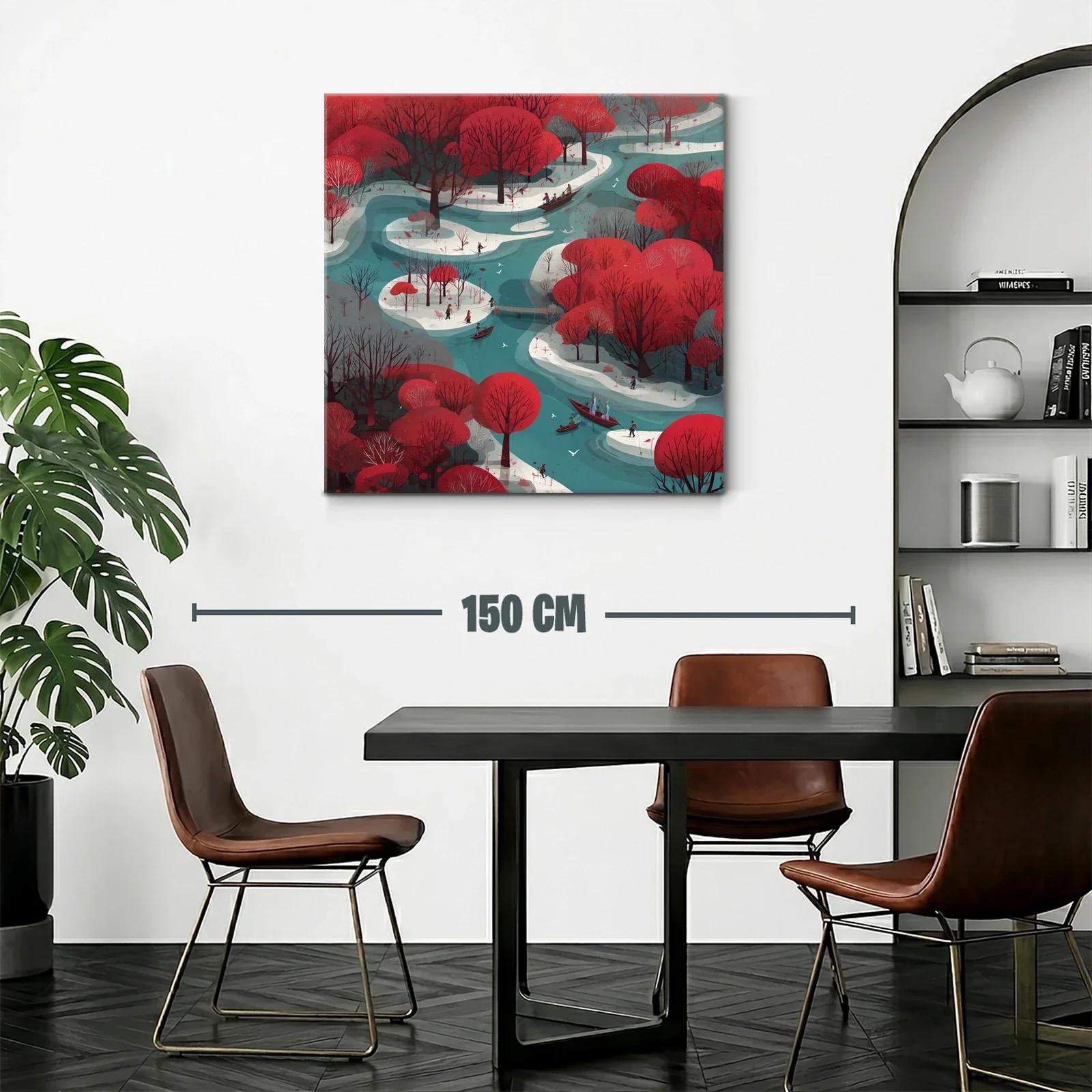 Paisaje de río con árboles rojos y caminos curvos — miniatura 2