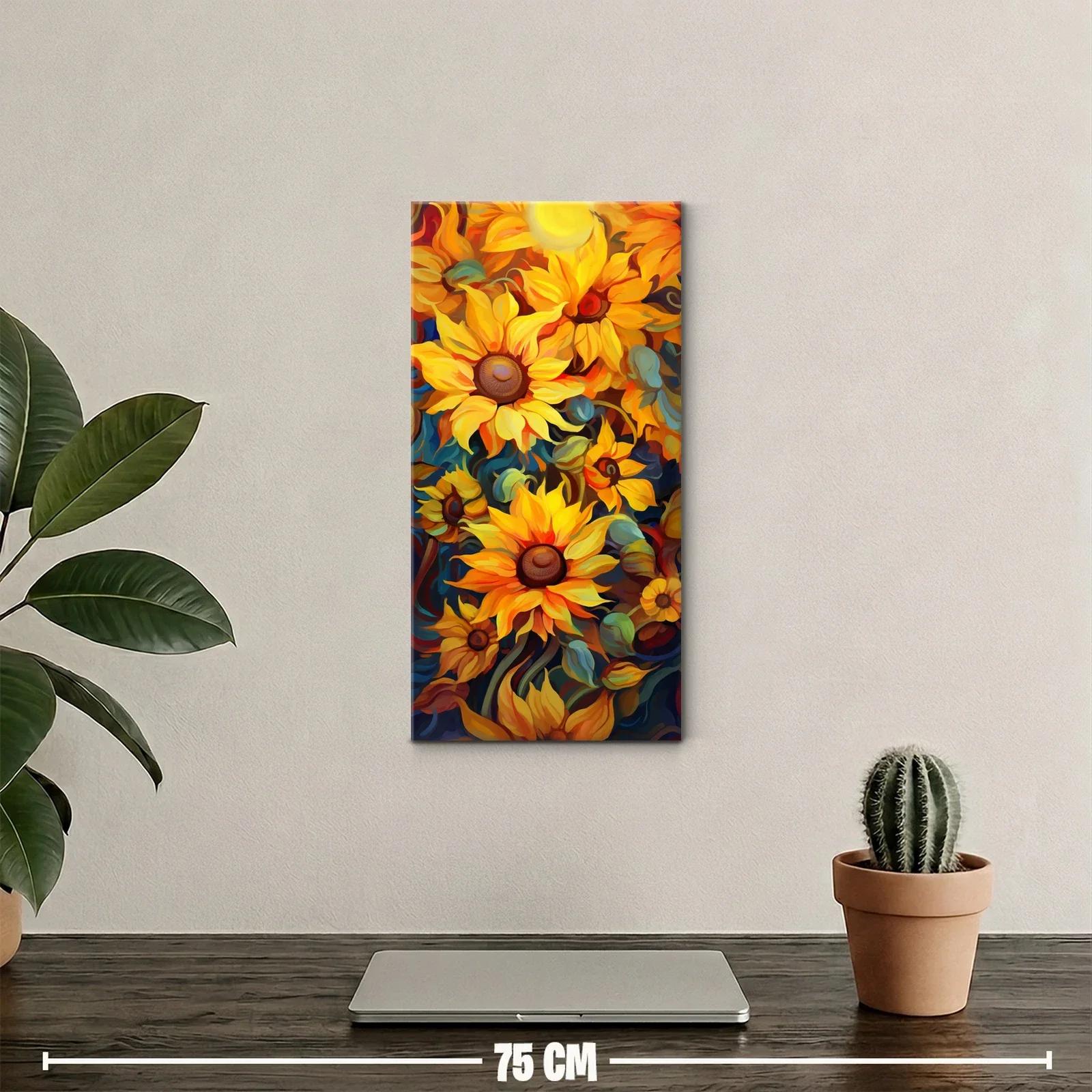 Cuadro de girasoles con contraste azul verdoso — miniatura 2