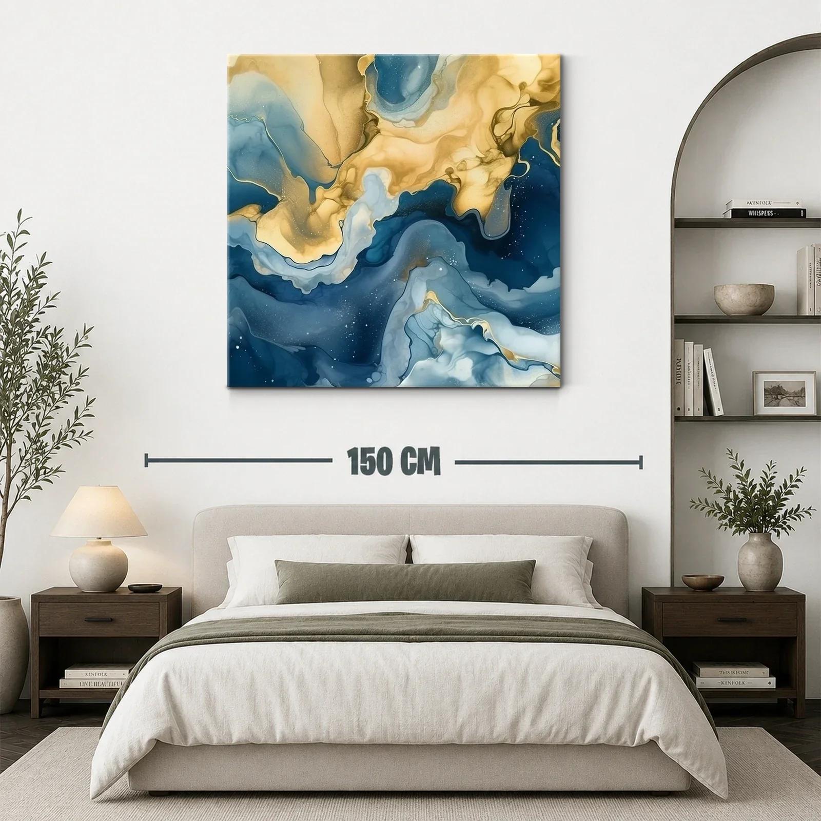 Composición abstracta en azul y dorado efecto fluido — miniatura 3