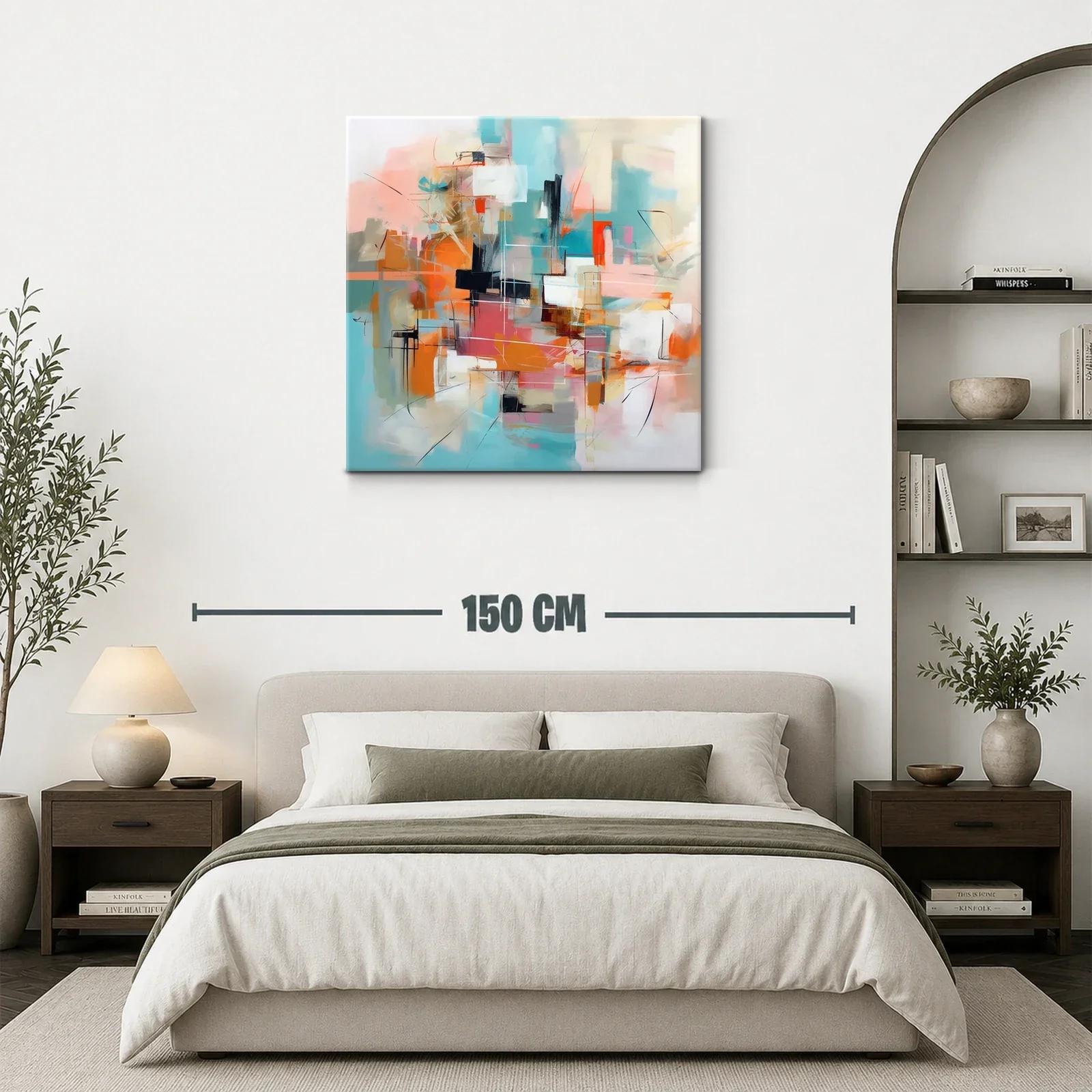 Cuadro abstracto con tonos cálidos y fríos en armonía — miniatura 3