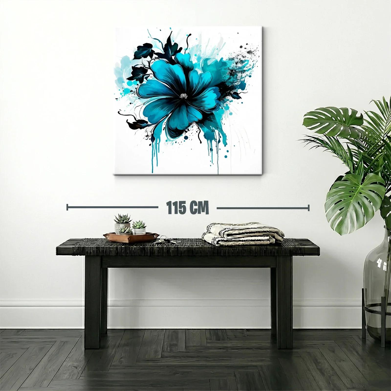 Flor vibrante en tonos azules y negro para espacios modernos — miniatura 2