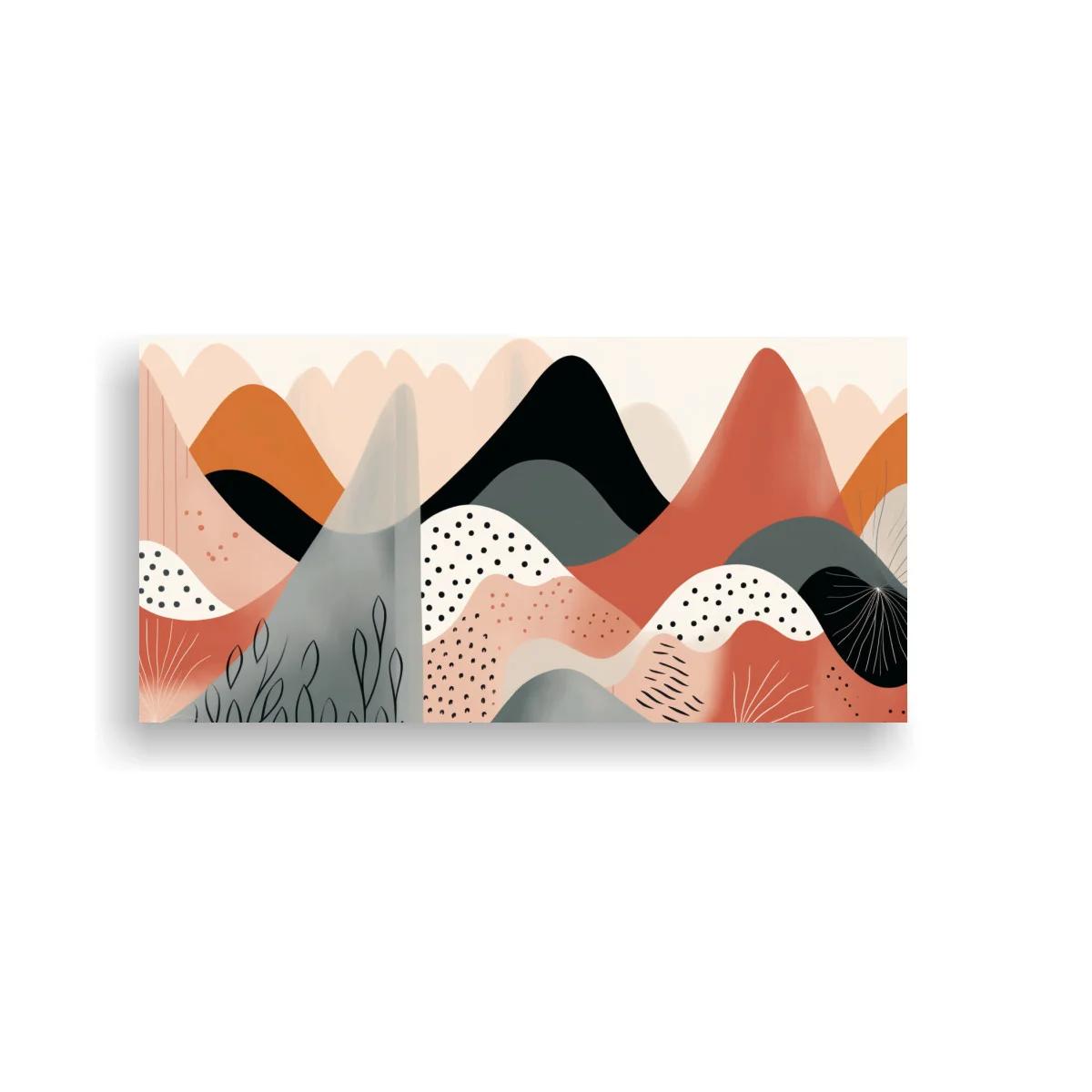 Cuadro paisaje abstracto de montañas con motivos de hojas y abanicos — imagen principal