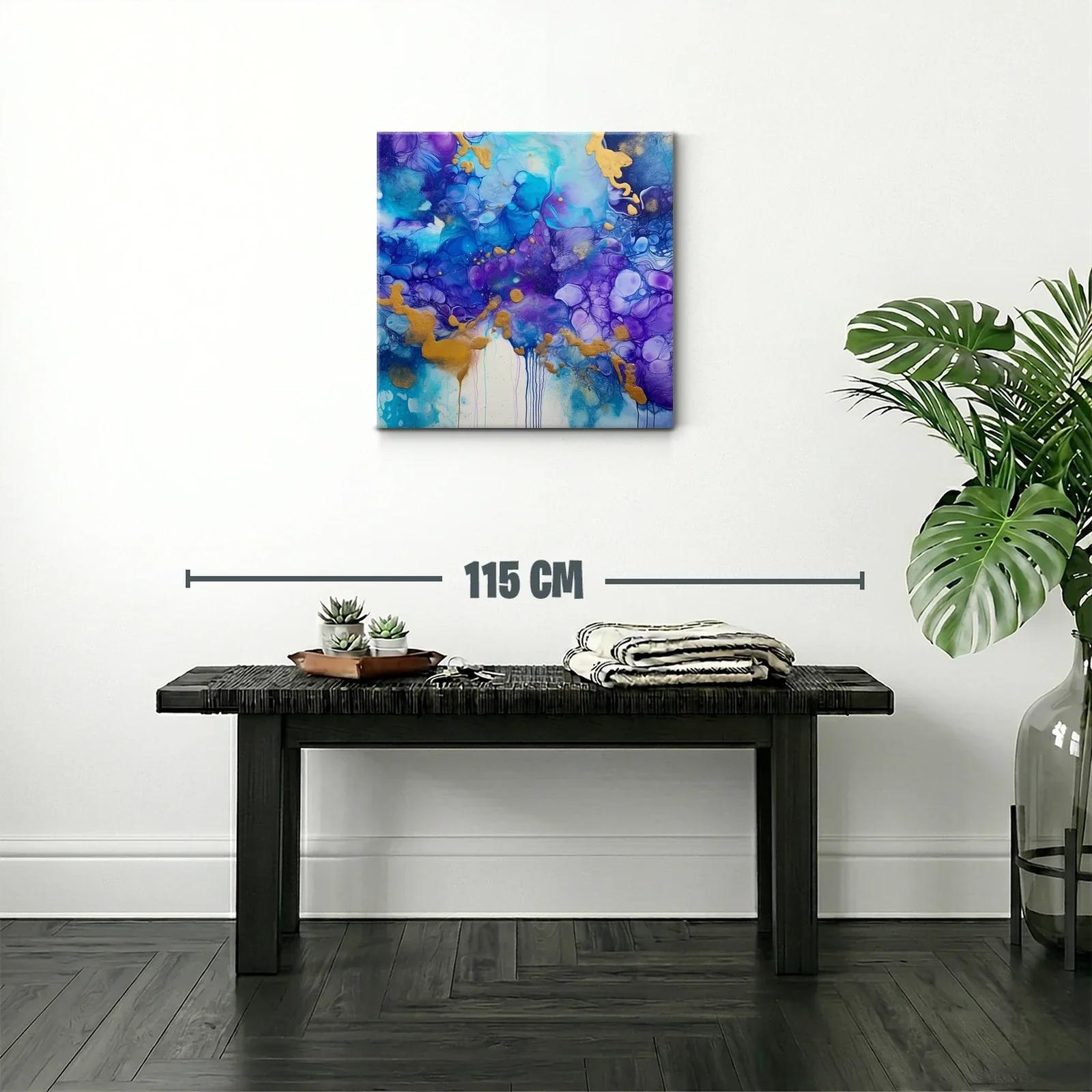 Cuadro abstracto en tonos azules y violetas con notas doradas — miniatura 2