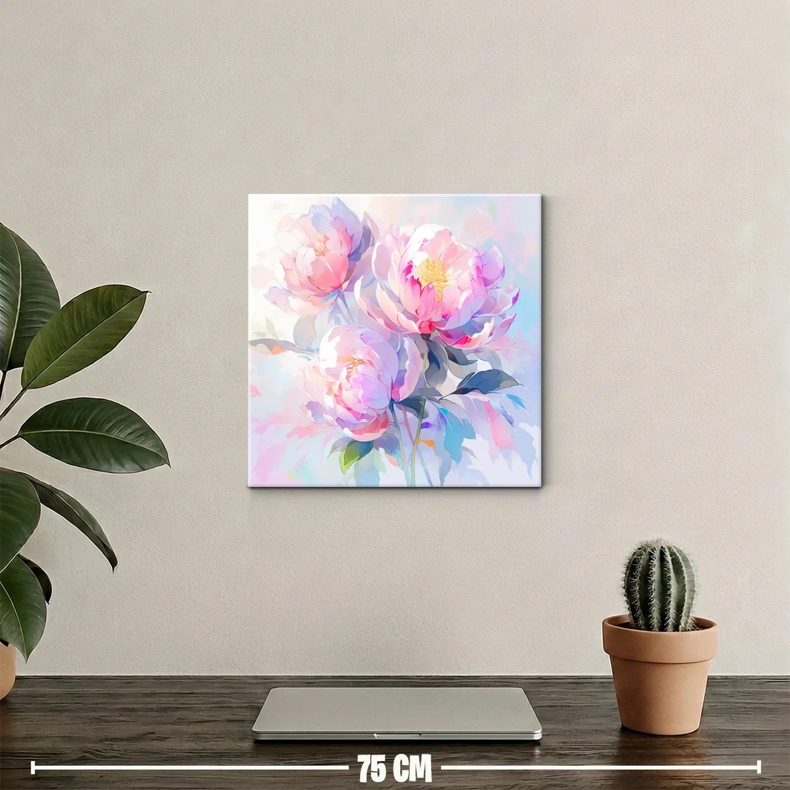 Cuadro floral con peonías en tonos pastel y suaves luces — miniatura 2