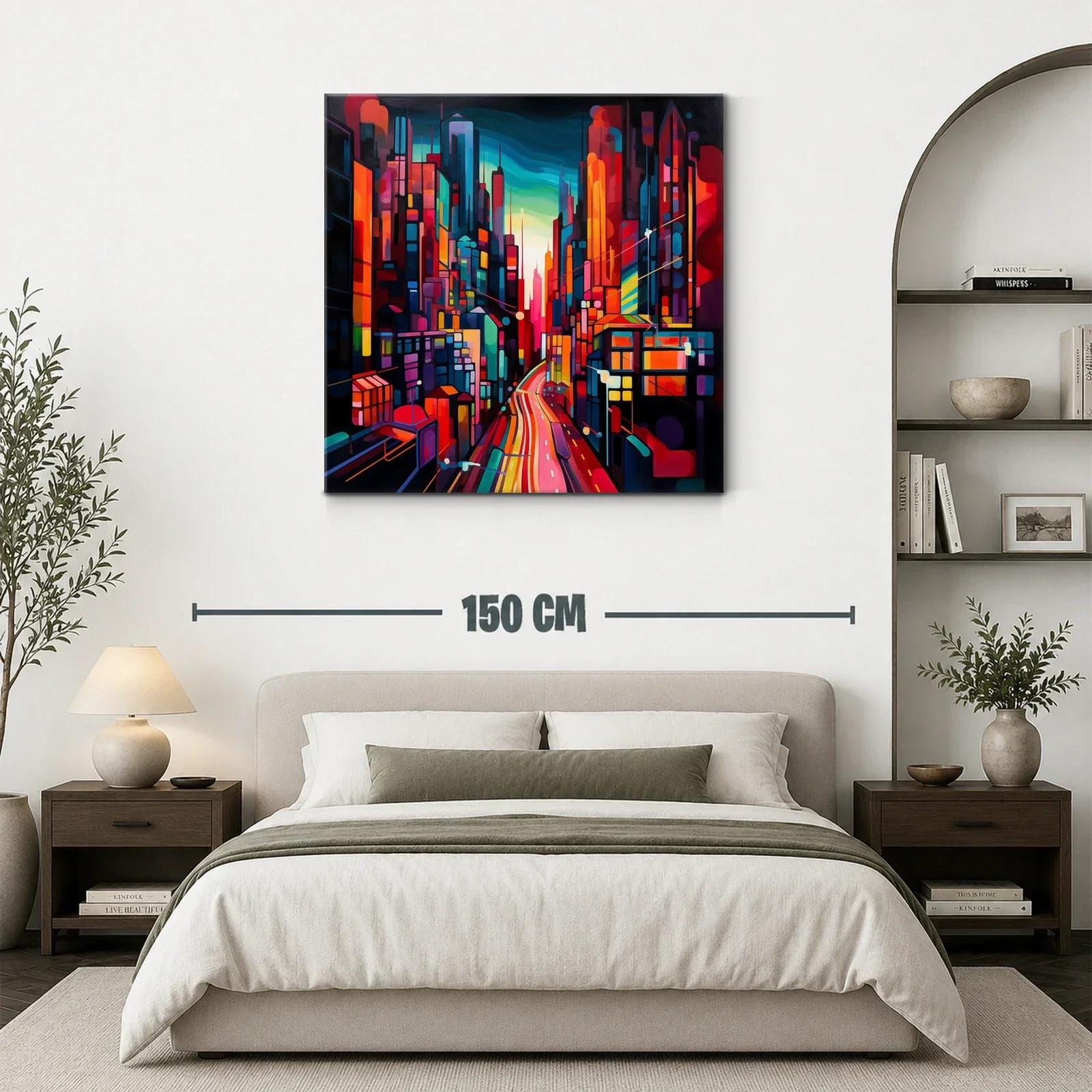Ciudad vibrante al atardecer con luces intensas y dinámicas — miniatura 3