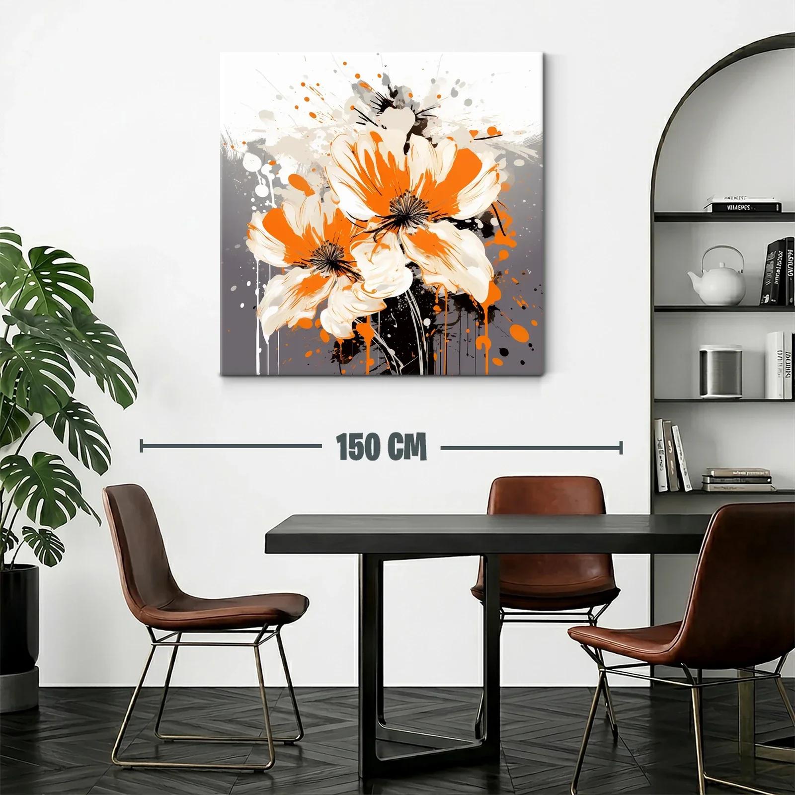 Cuadro moderno con flores vibrantes en tonos naranja y crema — miniatura 2