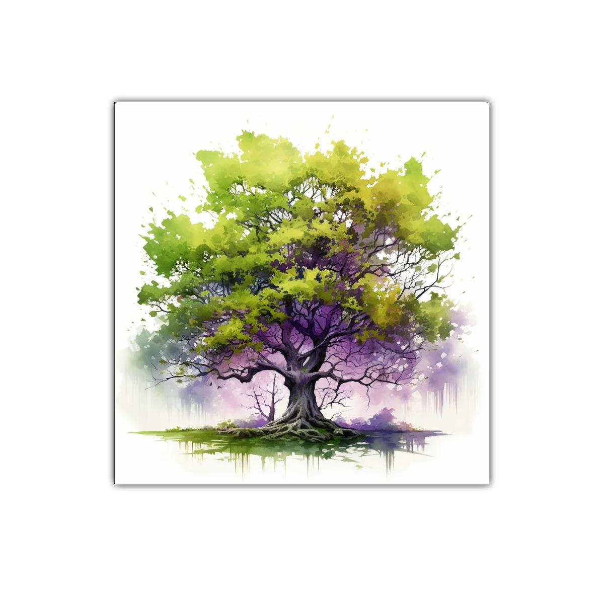 Árbol vibrante con tonos verdes y morados para decorar — miniatura 1