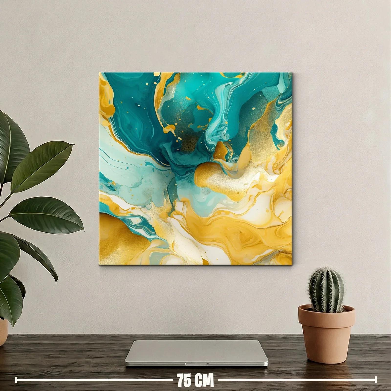 Cuadro abstracto con vibrantes tonos dorados y turquesas — miniatura 2