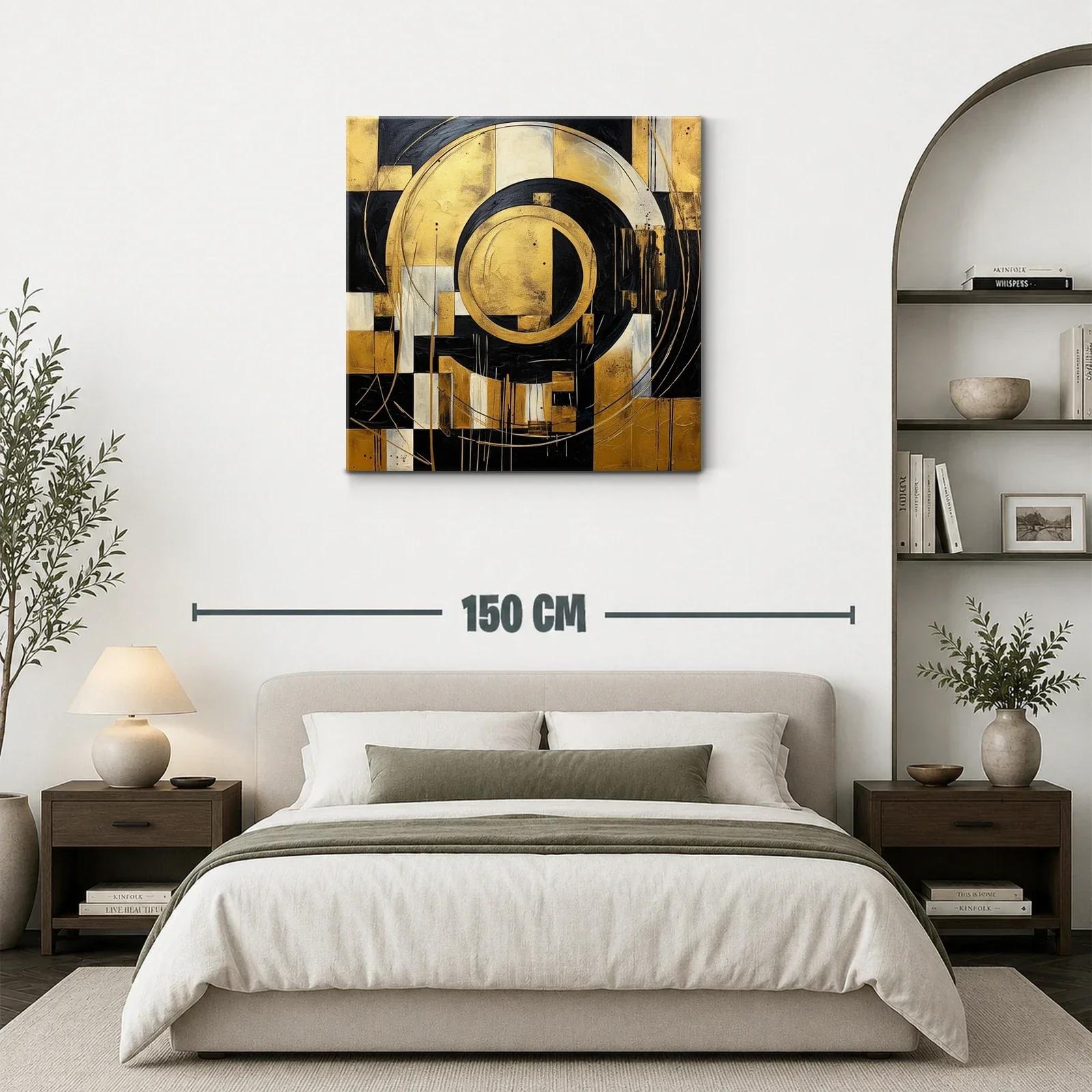 Cuadro Abstracto con Círculos Dorados y Negro Elegante — miniatura 3