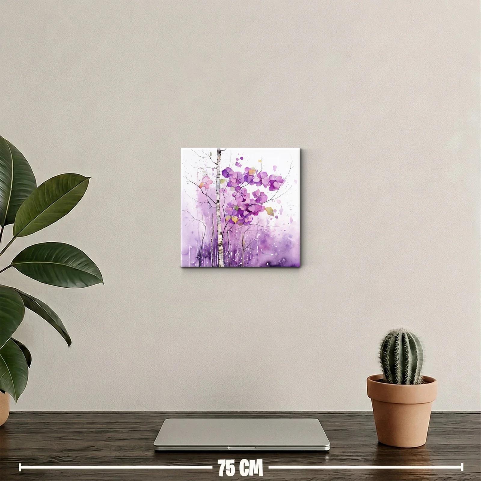 Cuadro decorativo con flores en tonos morados y árboles delicados — miniatura 2