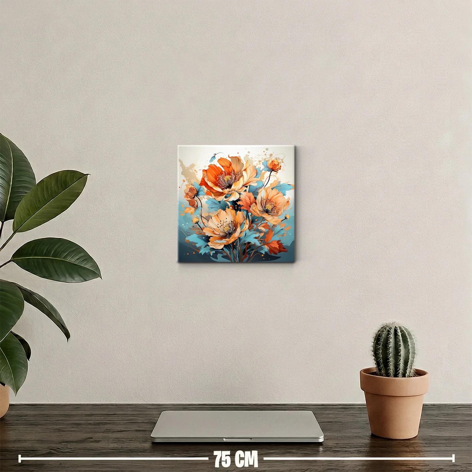 Cuadro decorativo con flores vibrantes y delicadas hojas azules — miniatura 2
