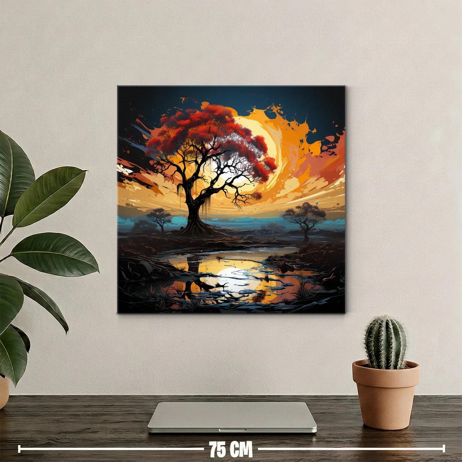 Atardecer vibrante con árbol y reflejo en estanque — miniatura 2