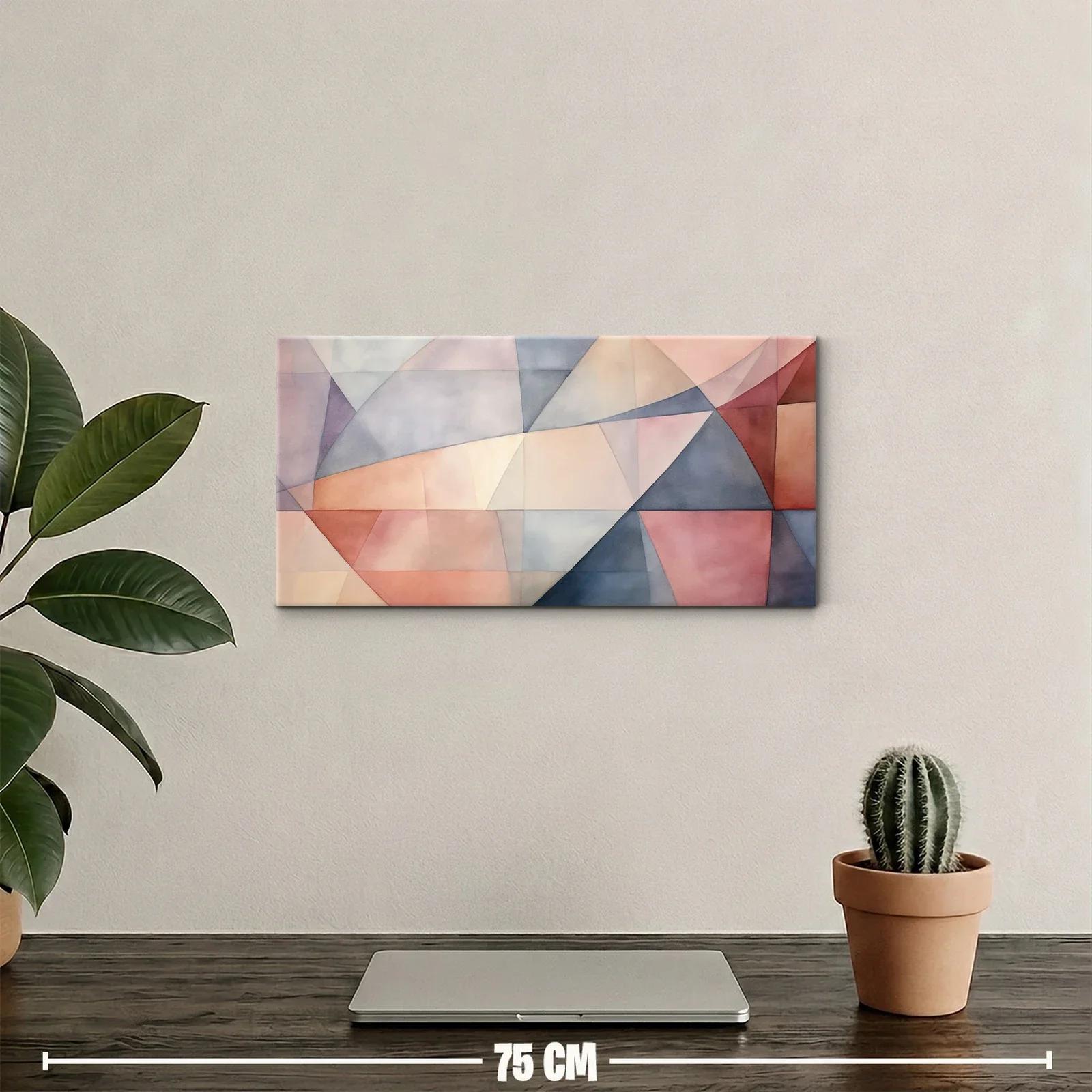 Cuadro geométrico facetado en tonos rosa y granate — miniatura 2