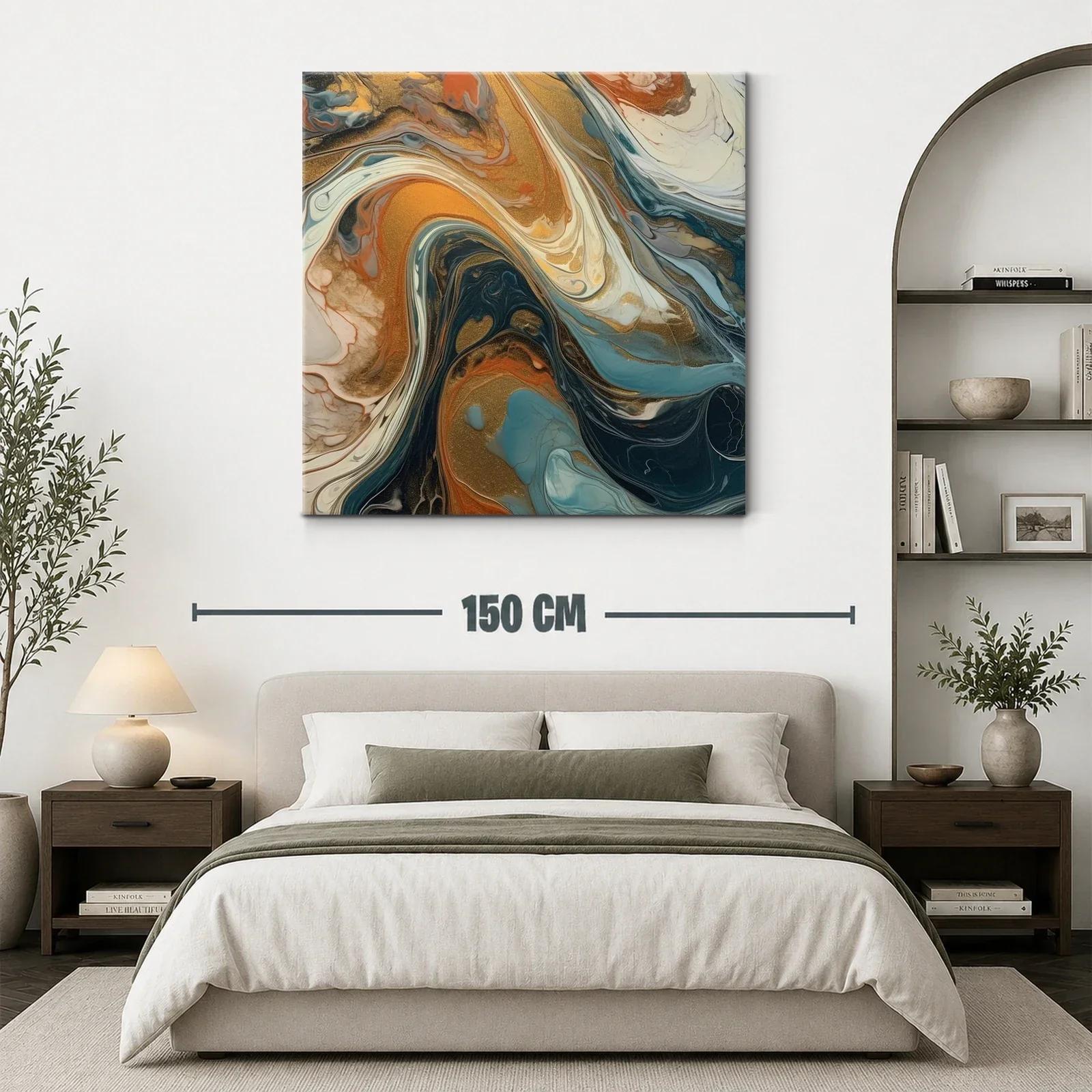 Cuadro abstracto con tonos cálidos y fríos armonizados — miniatura 3