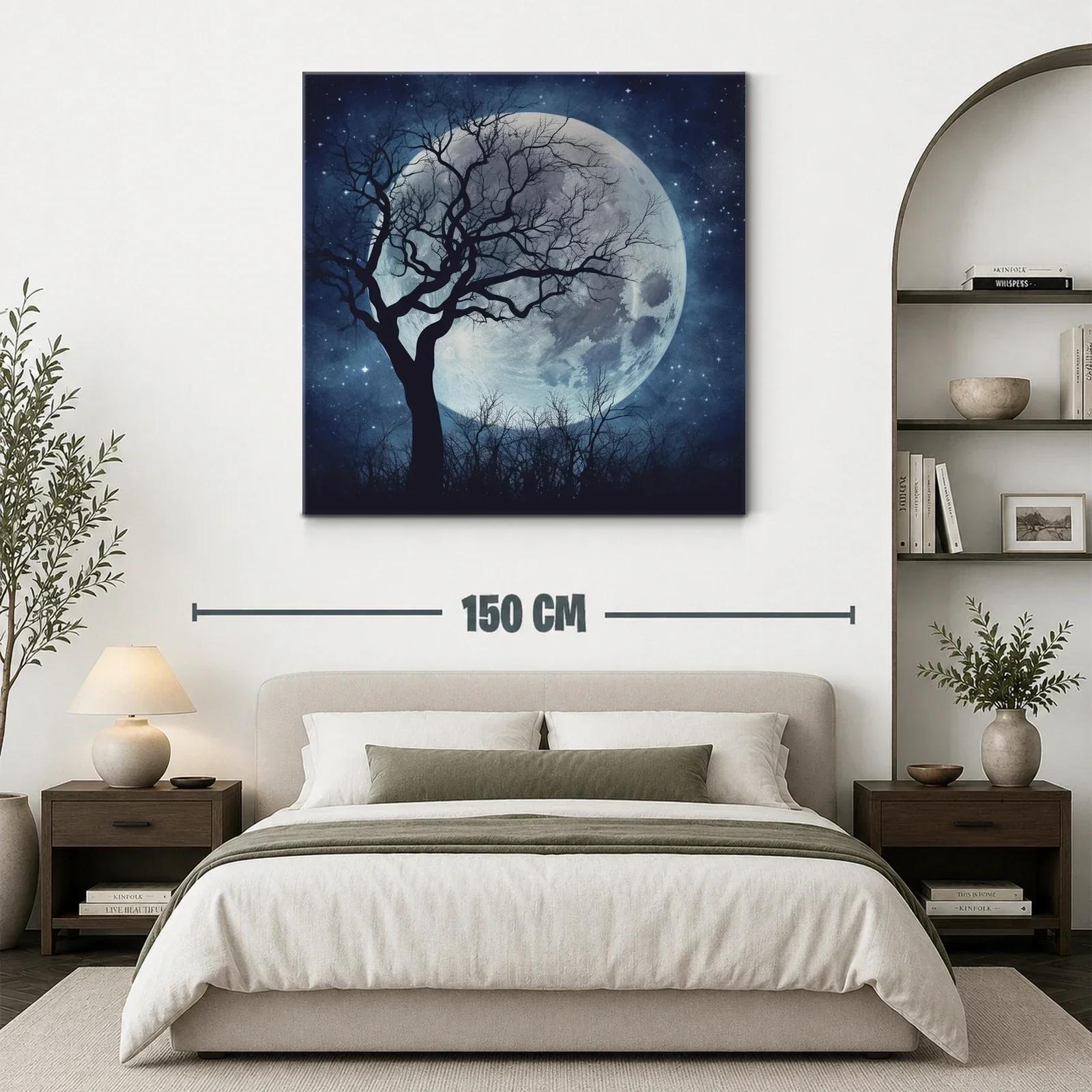 Luna llena iluminando árbol desnudo y cielo estrellado — miniatura 3