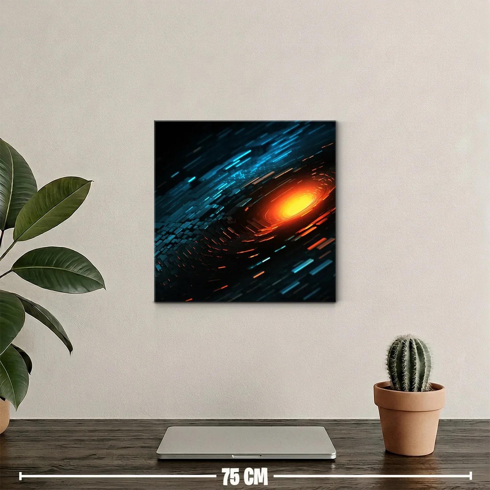 Cuadro abstracto con destellos cálidos y tonos fríos — miniatura 2