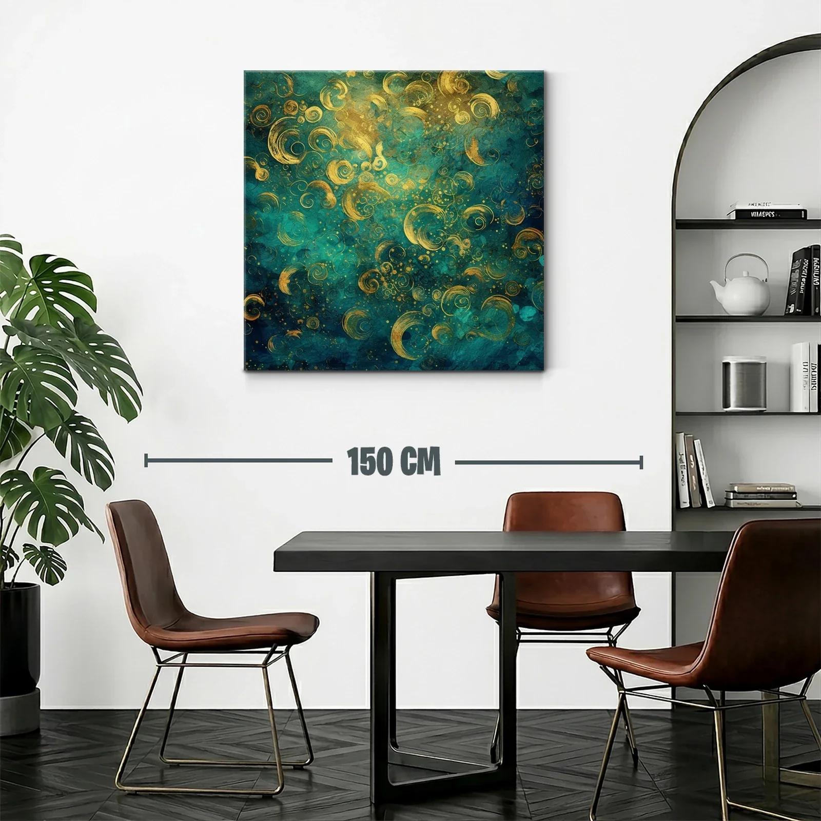 Composición abstracta con espirales doradas y fondo turquesa — miniatura 2