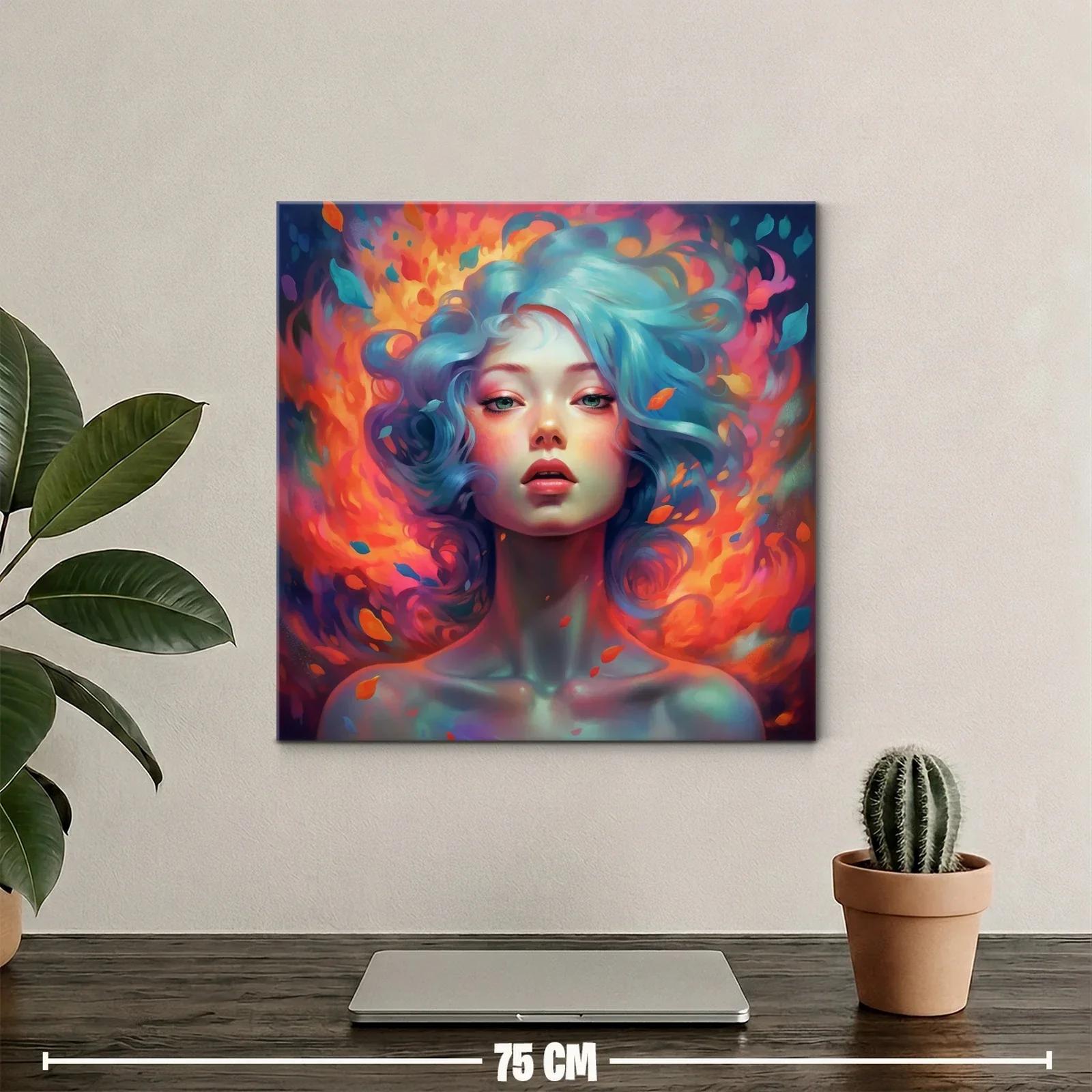 Retrato femenino con cabello azul y llamas vibrantes — miniatura 2