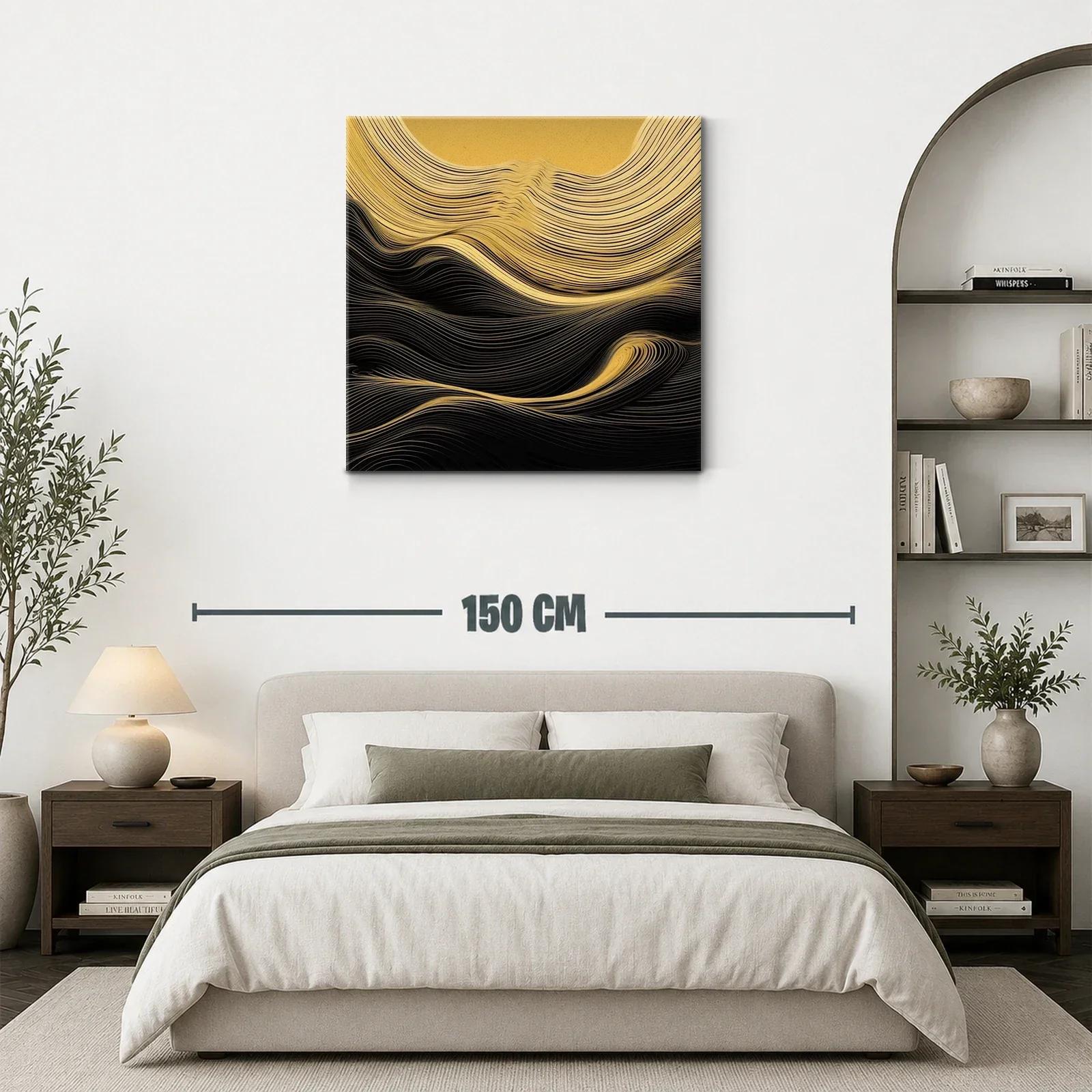 Cuadro abstracto líneas doradas y negras en movimiento — miniatura 3