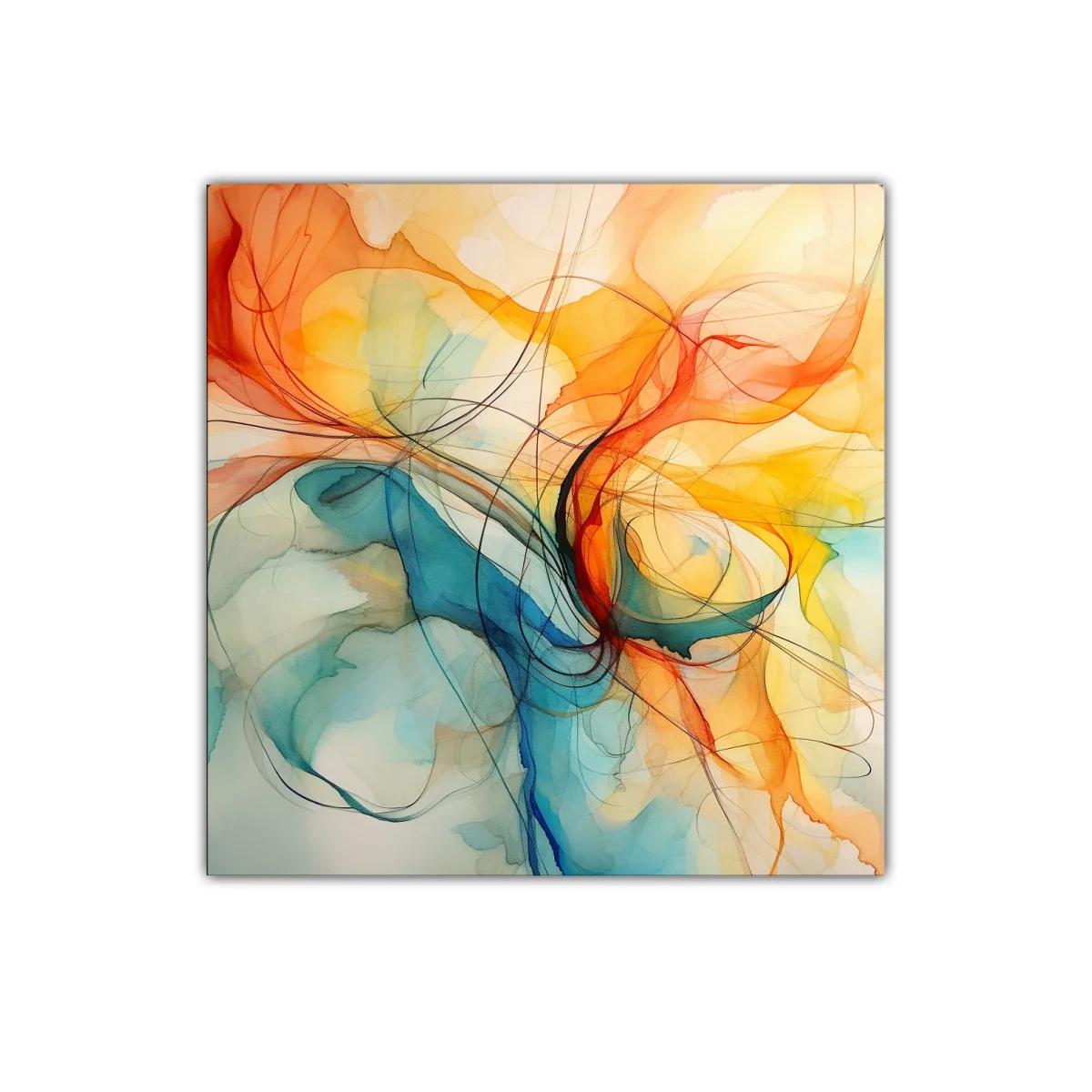 Cuadro abstracto en tonos cálidos y azules vibrantes — miniatura 1