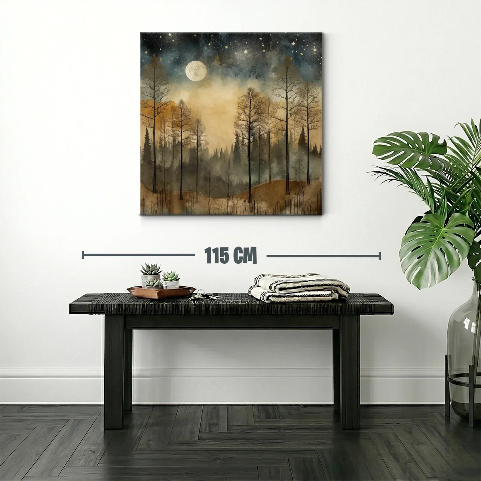 Bosque al claro de luna con cielo estrellado y neblina — miniatura 2