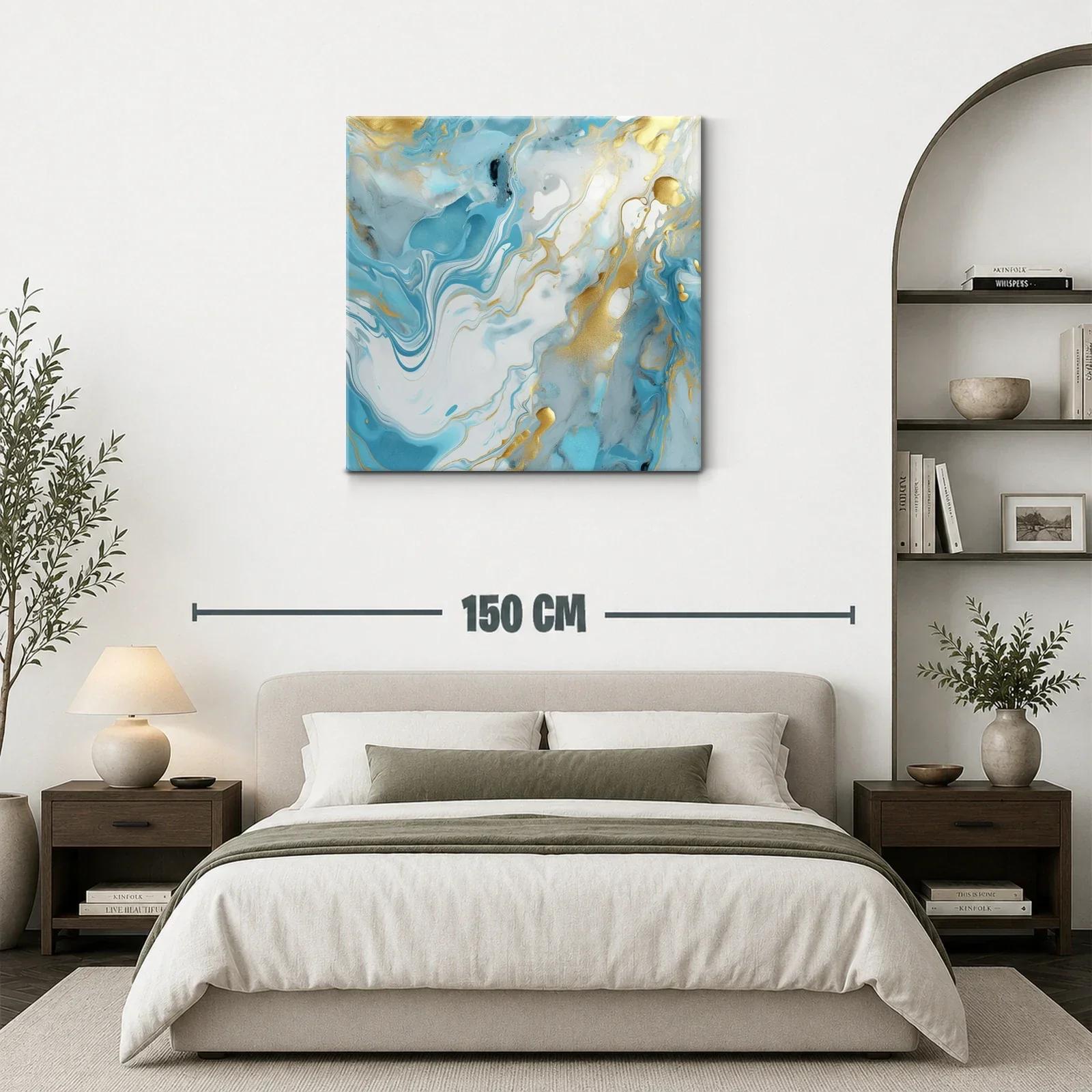Cuadro abstracto con tonos azules y dorados elegantes — miniatura 3