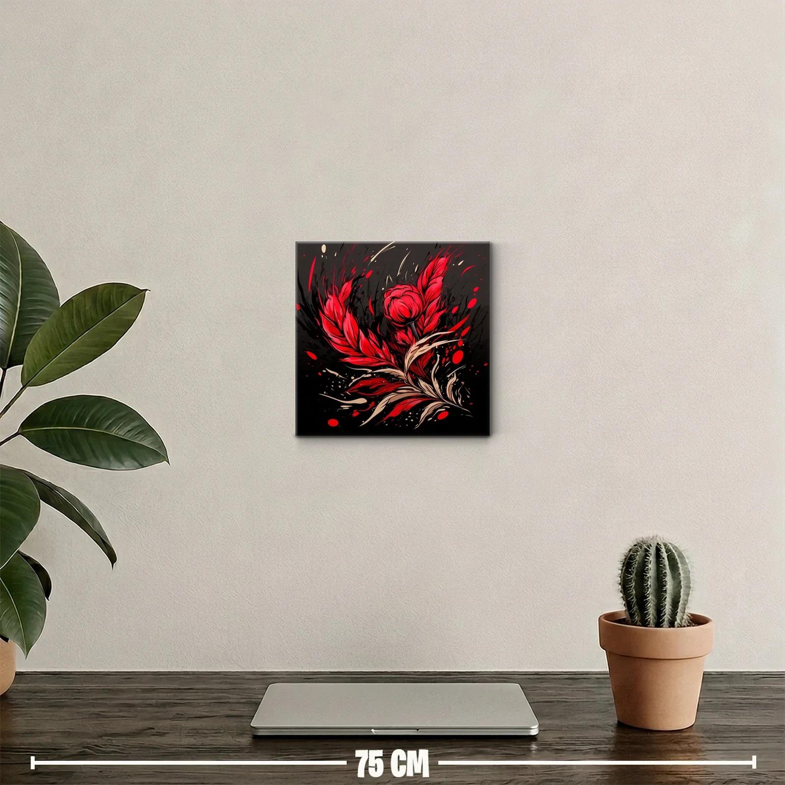 Composición floral expresiva en rojo y negro vibrante — miniatura 2