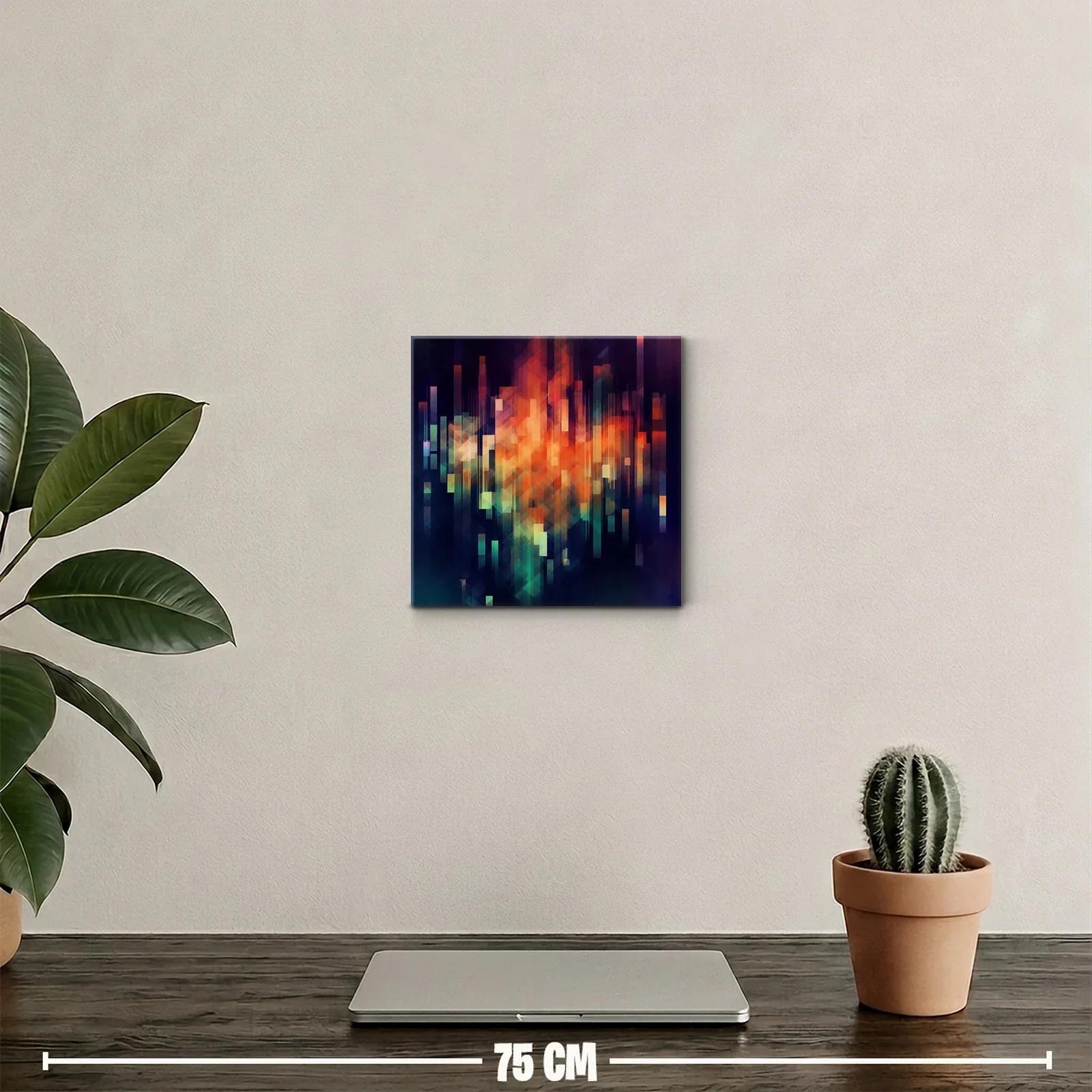 Cuadro abstracto vibrante con formas geométricas y luces intensas — miniatura 2