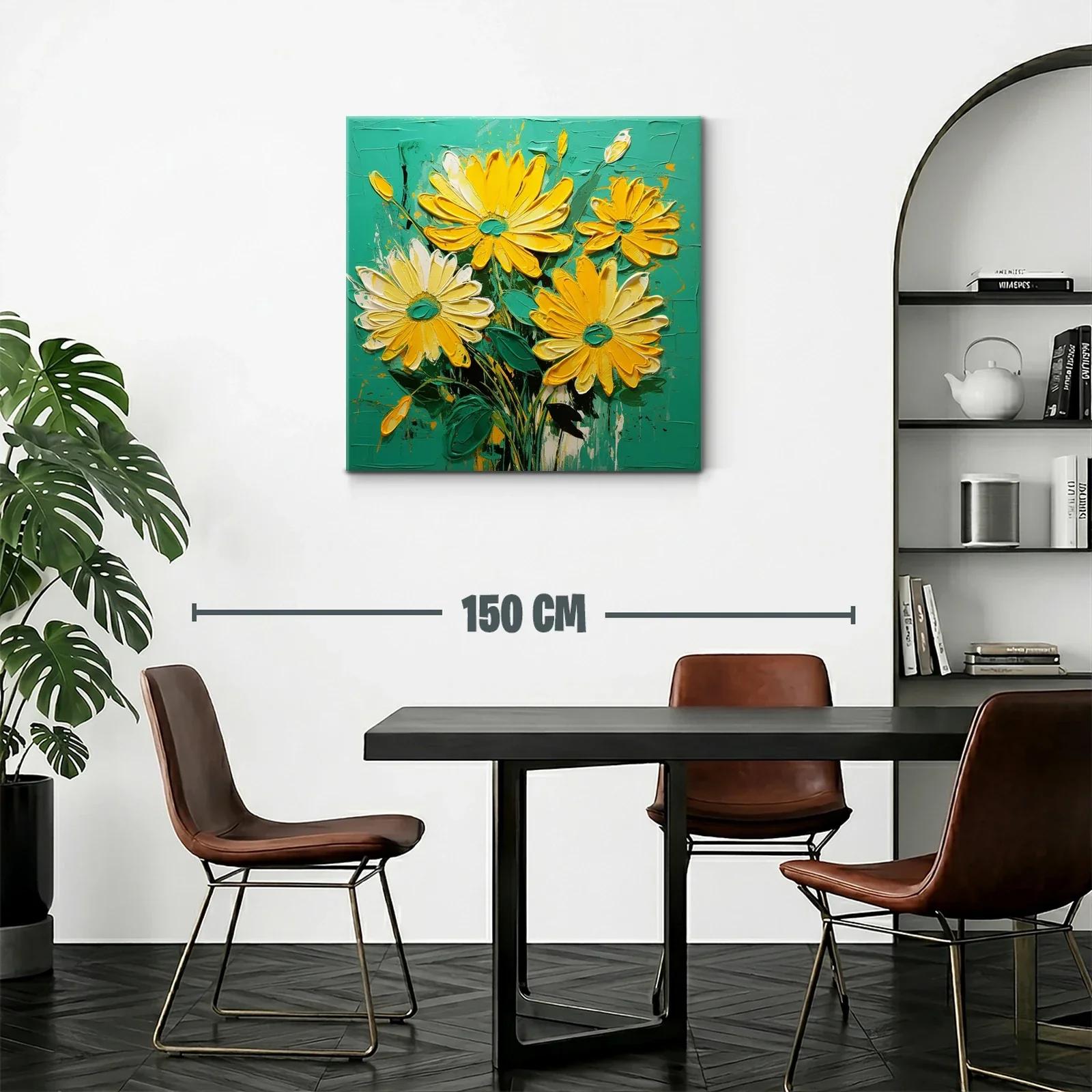 Vibrantes flores amarillas sobre fondo turquesa intenso — miniatura 2