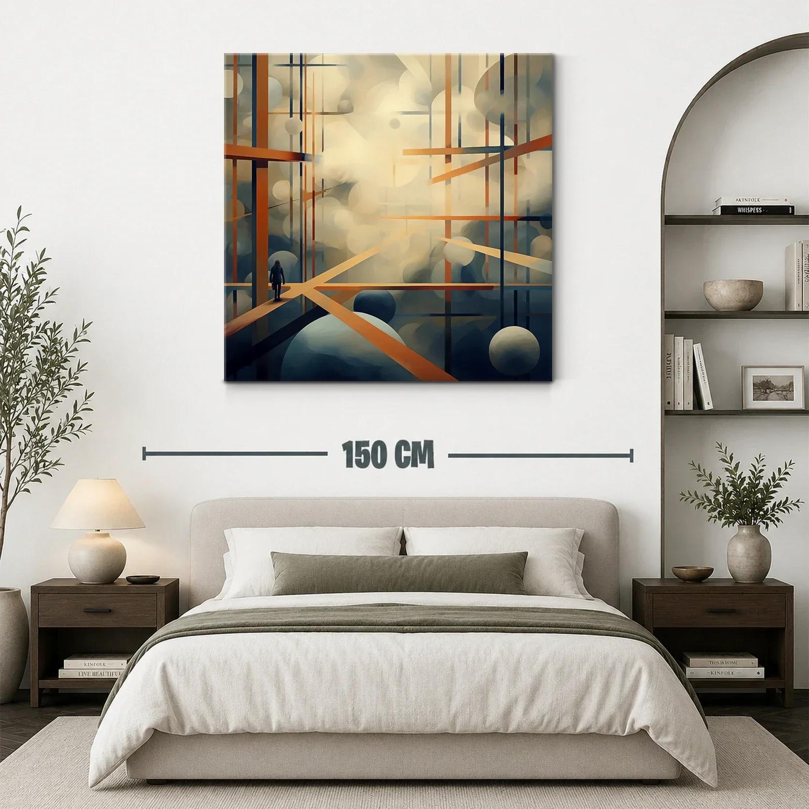 Composición abstracta con líneas y esferas en tonos cálidos — miniatura 3